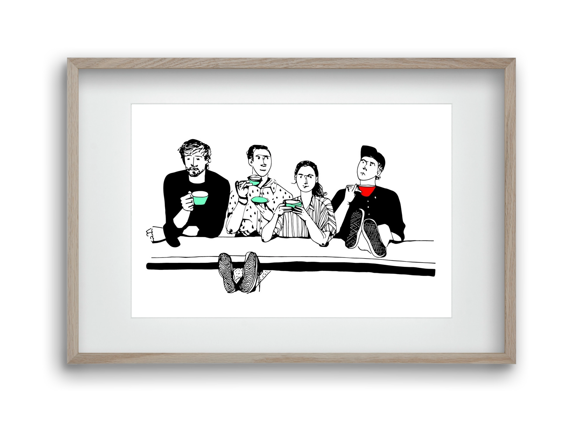 coffee with friends, 45x30 cm (30x20 cm), Tölgy keret, paszpartuval