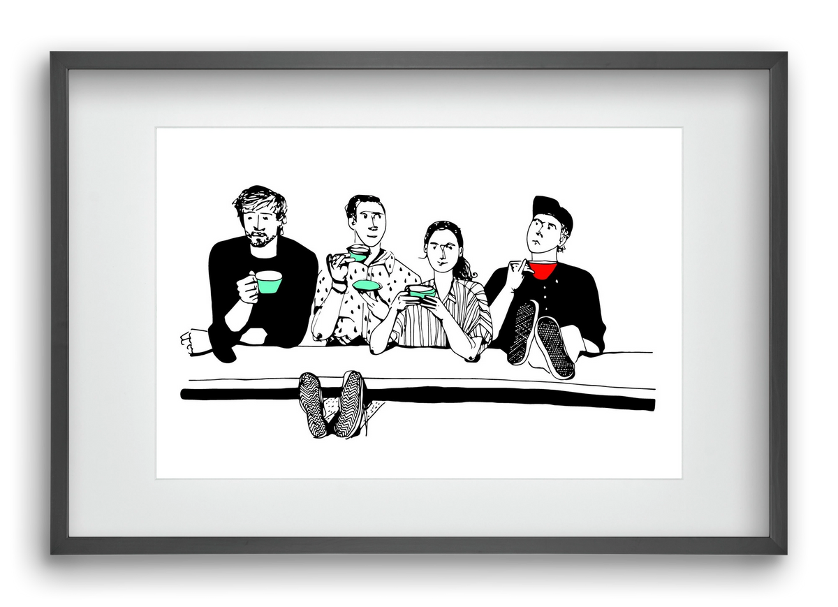 coffee with friends, 60x40 cm (45x30 cm), Fekete keret, paszpartuval