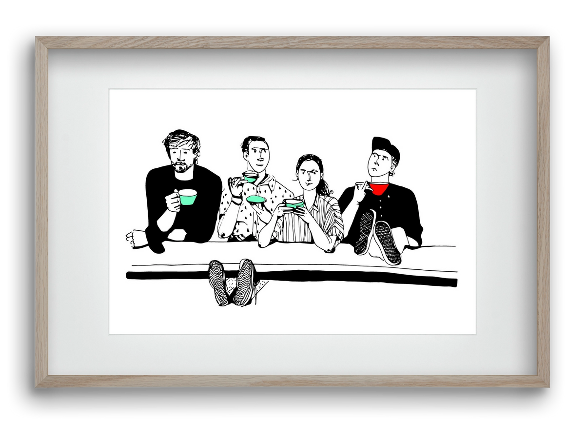 coffee with friends, 60x40 cm (45x30 cm), Tölgy keret, paszpartuval