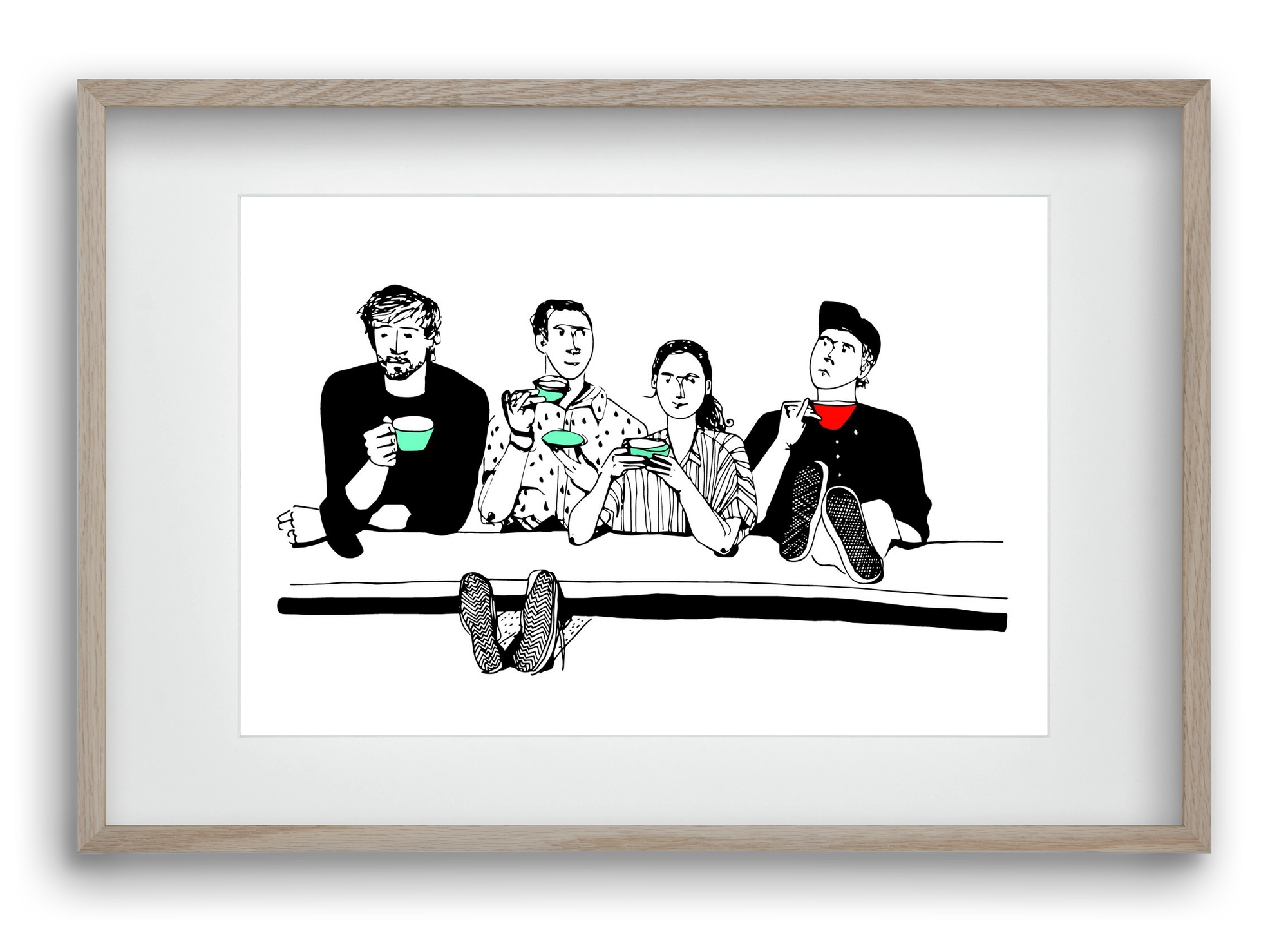 coffee with friends, 60x40 cm (45x30 cm), Tölgy keret, paszpartuval