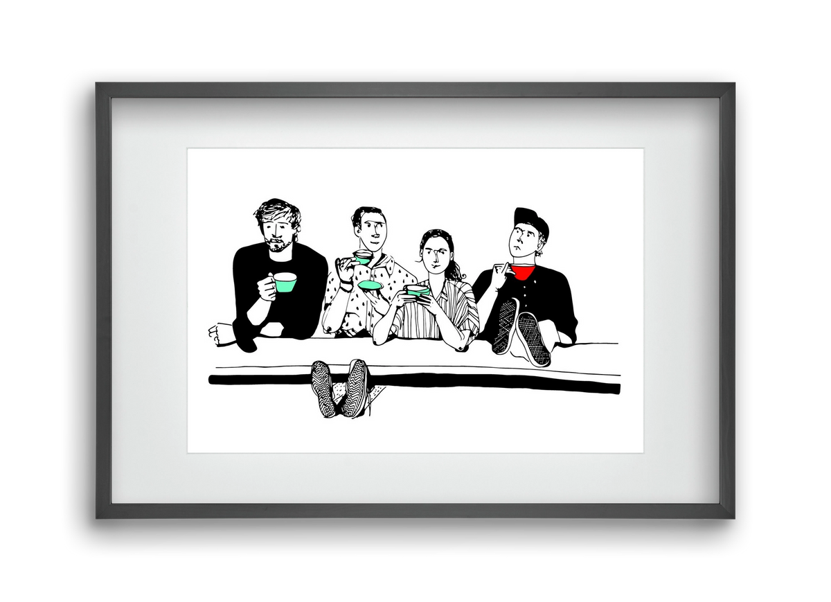 coffee with friends, 45x30 cm (30x20 cm), Fekete keret, paszpartuval