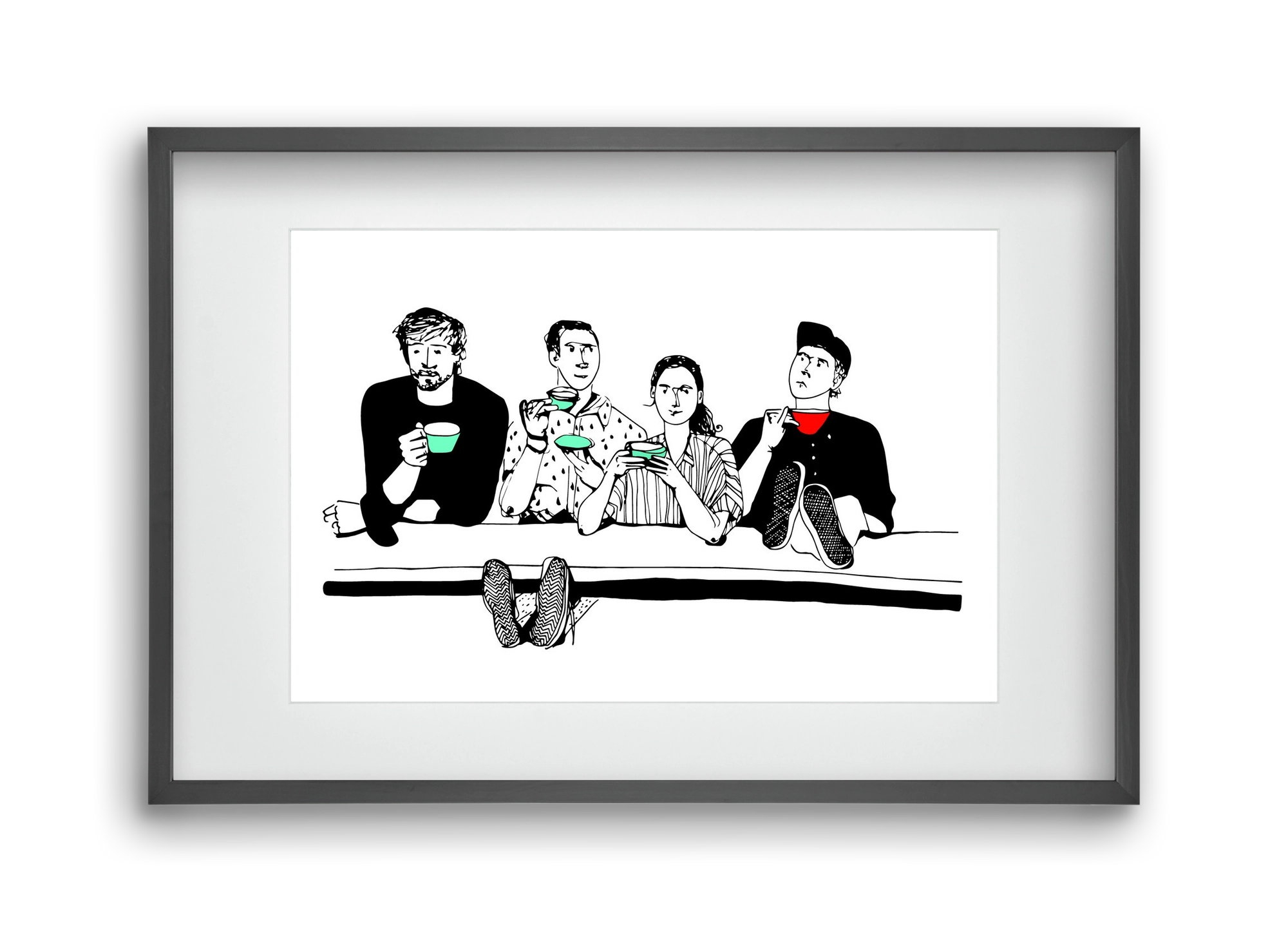 coffee with friends, 45x30 cm (30x20 cm), Fekete keret, paszpartuval