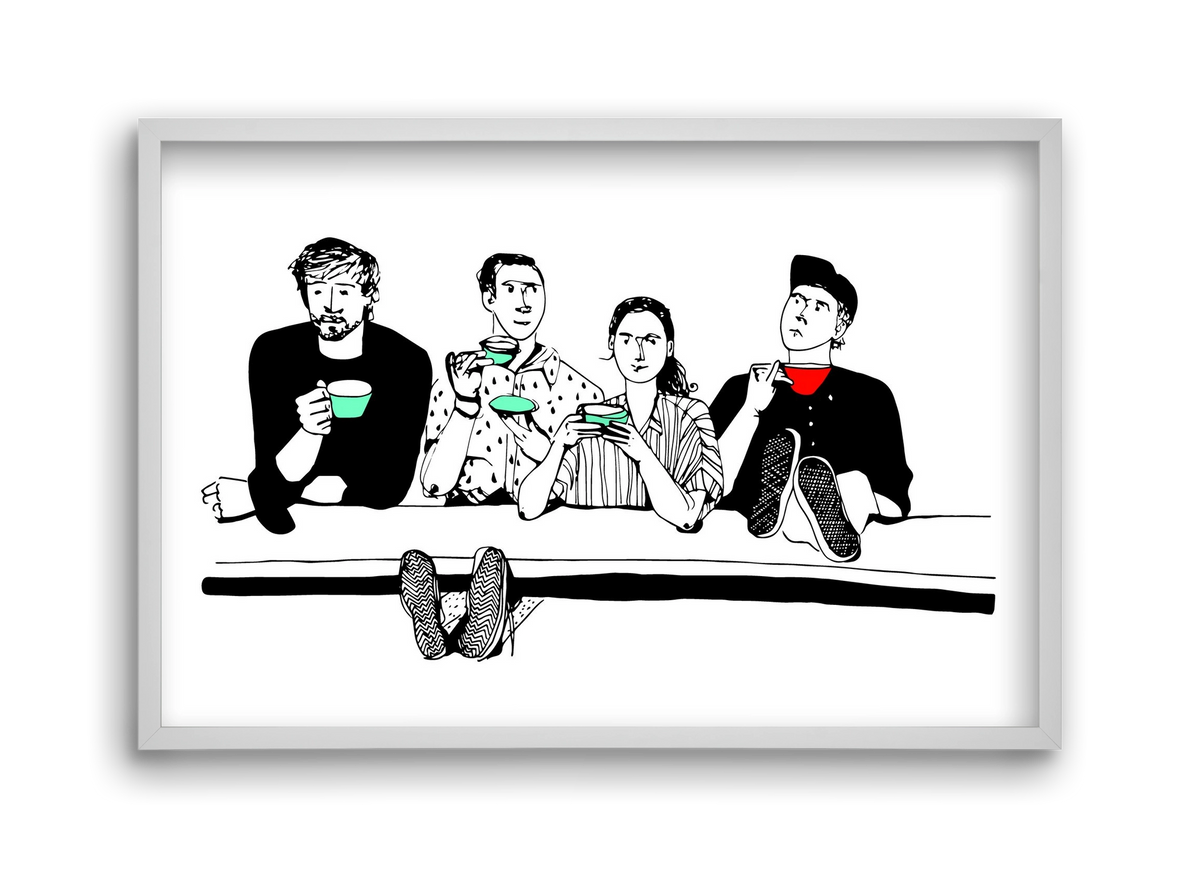 coffee with friends, 45x30 cm (45x30 cm), Fehér keret