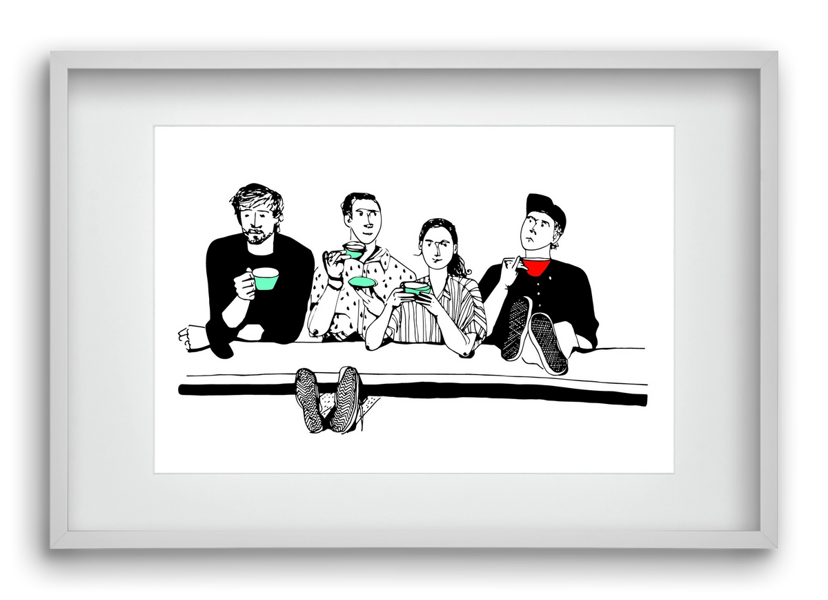 coffee with friends, 60x40 cm (45x30 cm), Fehér keret, paszpartuval