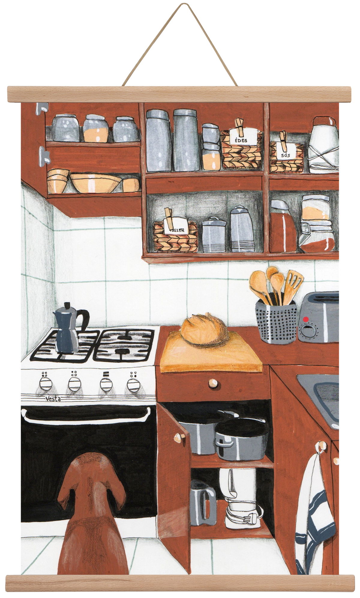 Várakozás, 40x60 cm (40x60 cm), Tölgy akasztó