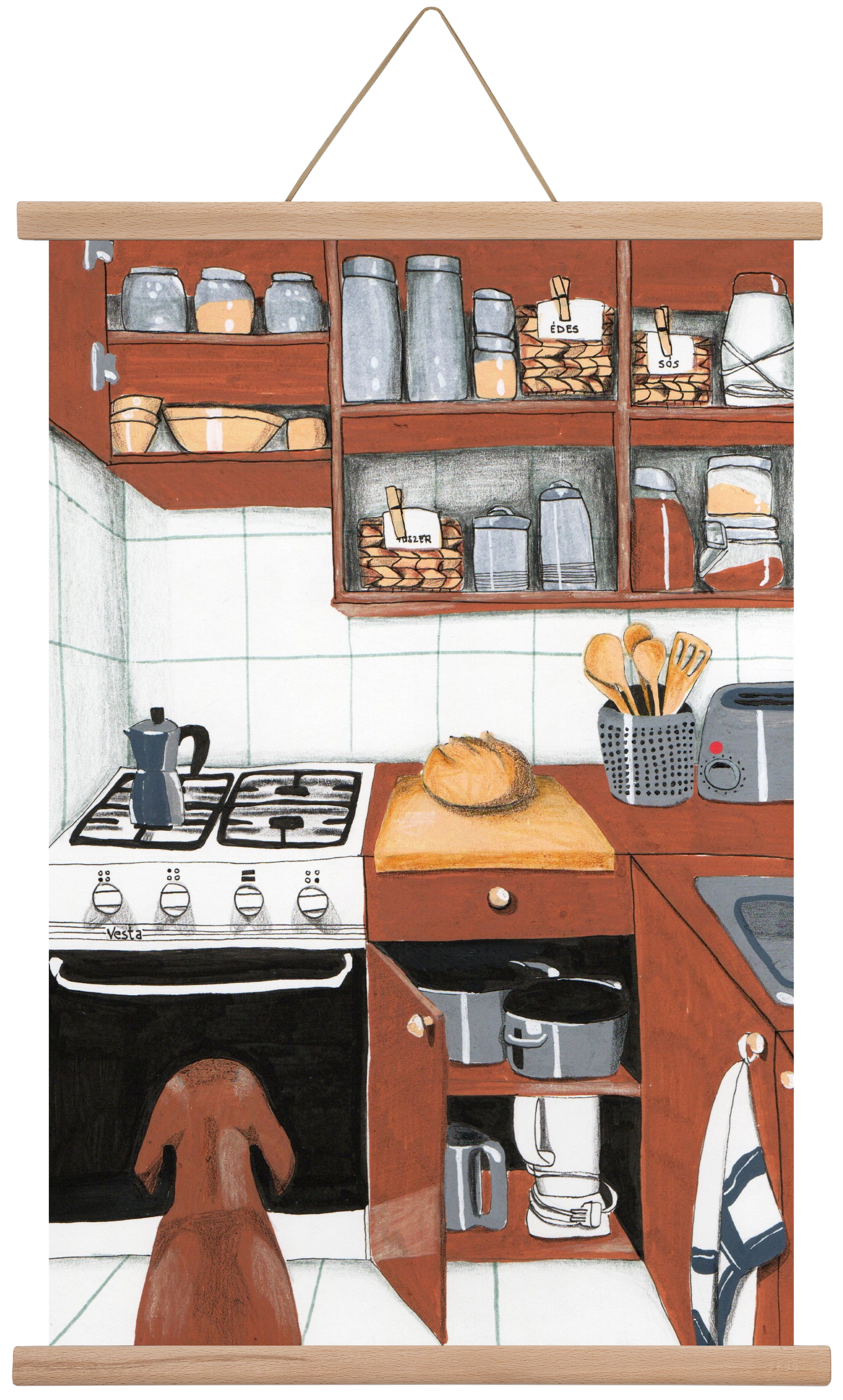 Várakozás, 40x60 cm (40x60 cm), Tölgy akasztó