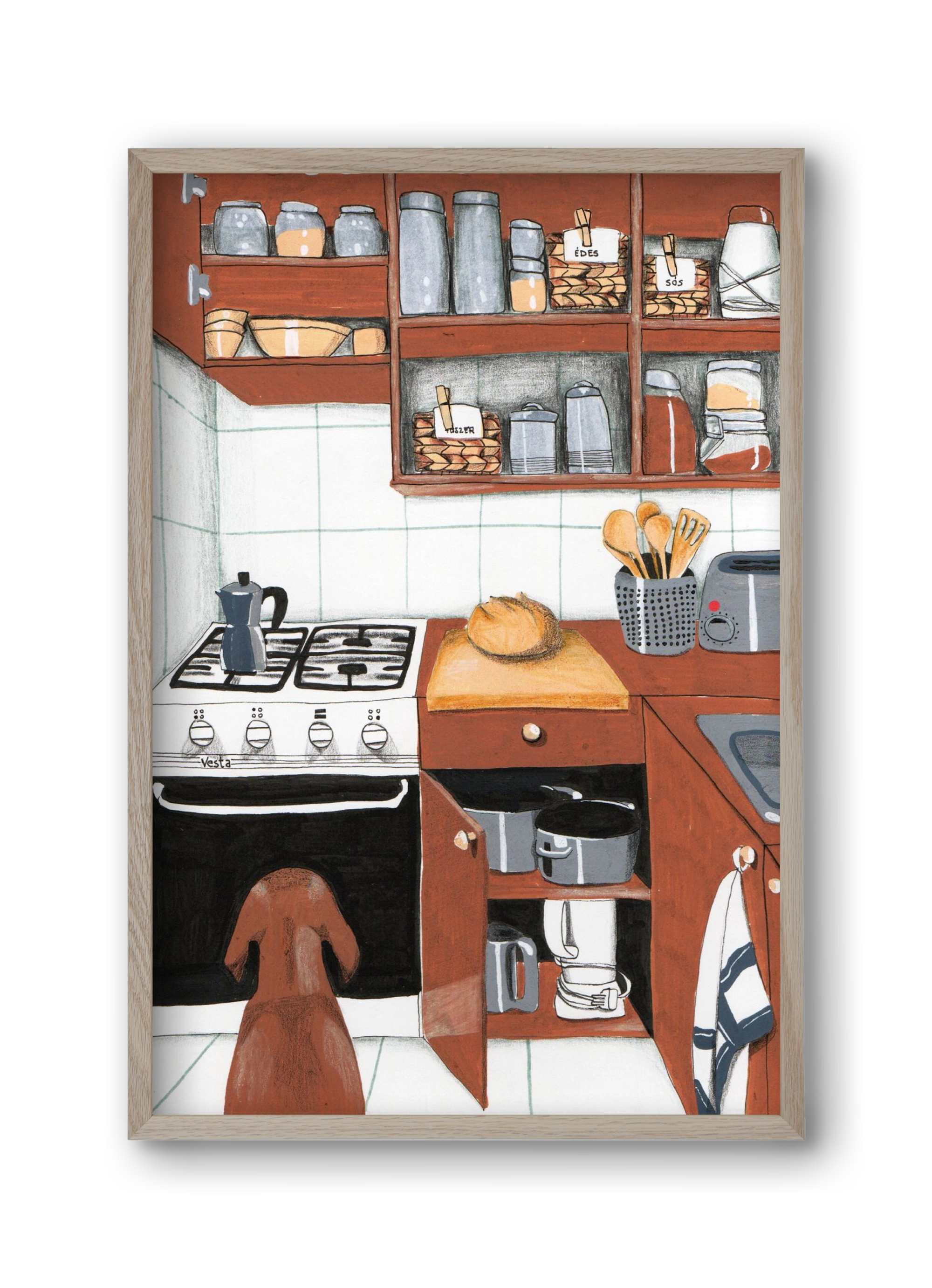 Várakozás, 30x45 cm (30x45 cm), Tölgy keret