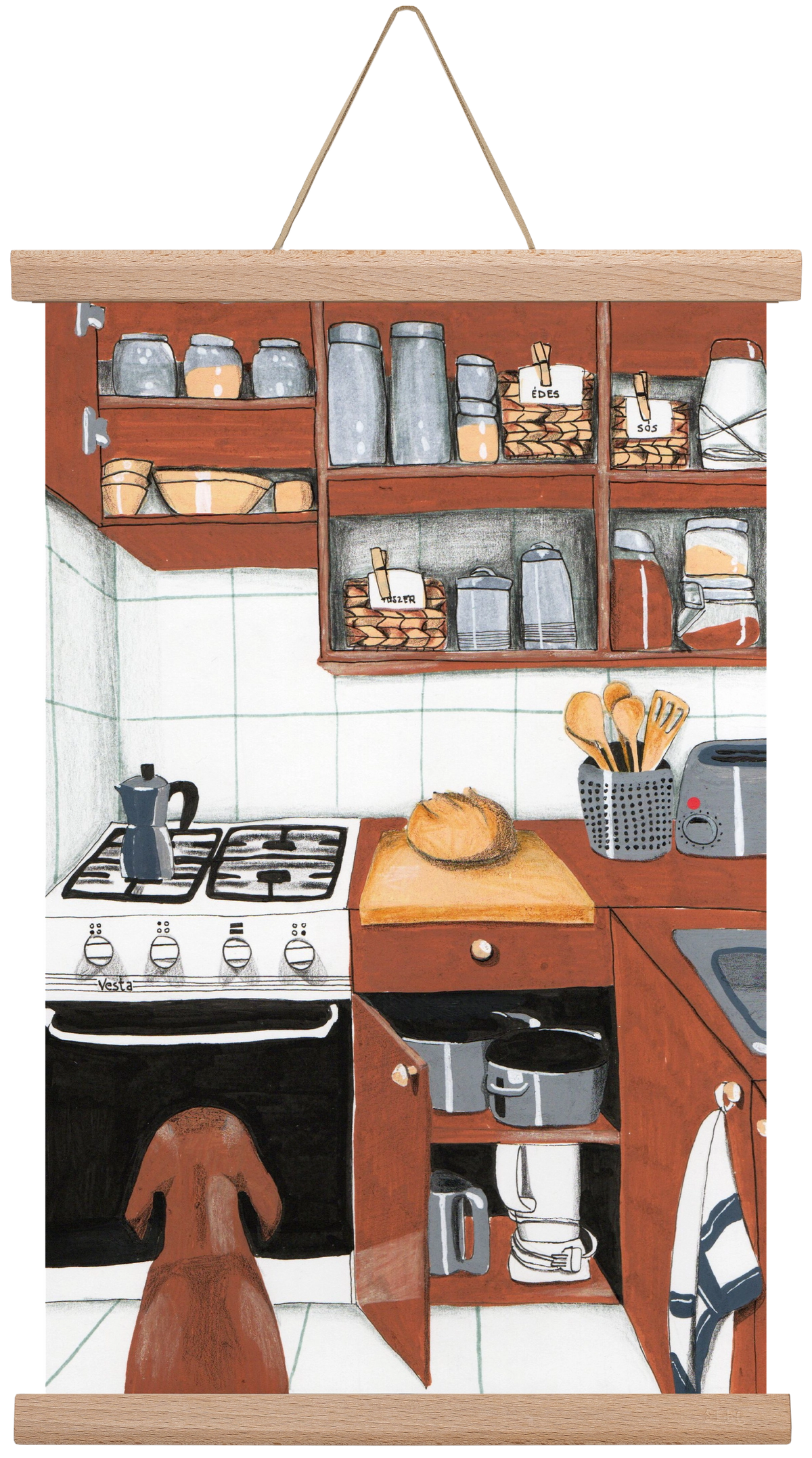 Várakozás, 30x45 cm (30x45 cm), Tölgy akasztó