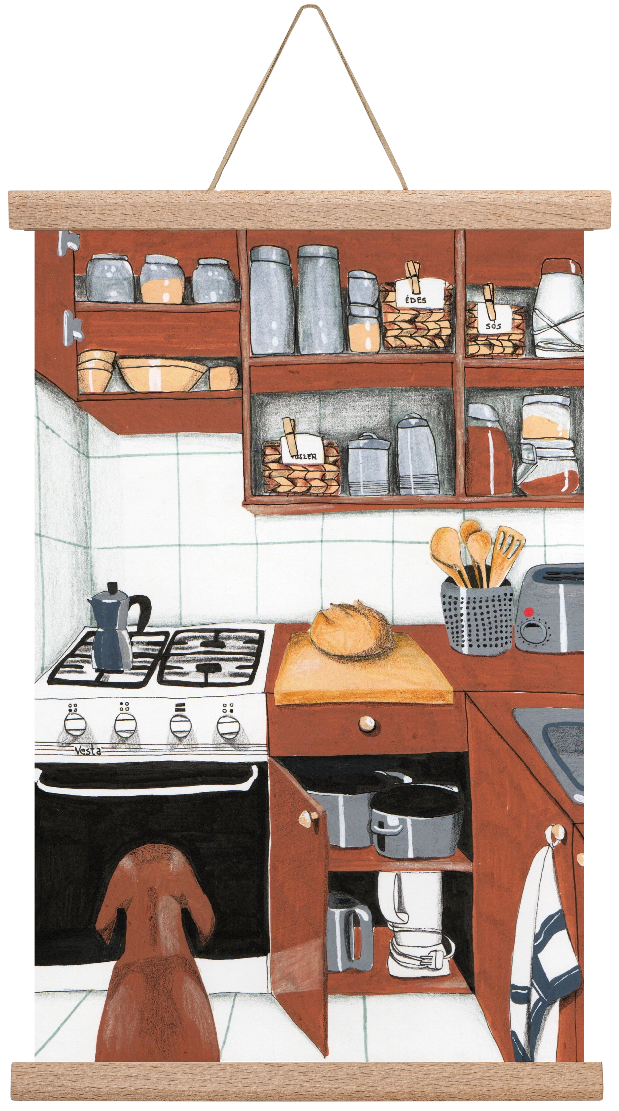 Várakozás, 30x45 cm (30x45 cm), Tölgy akasztó