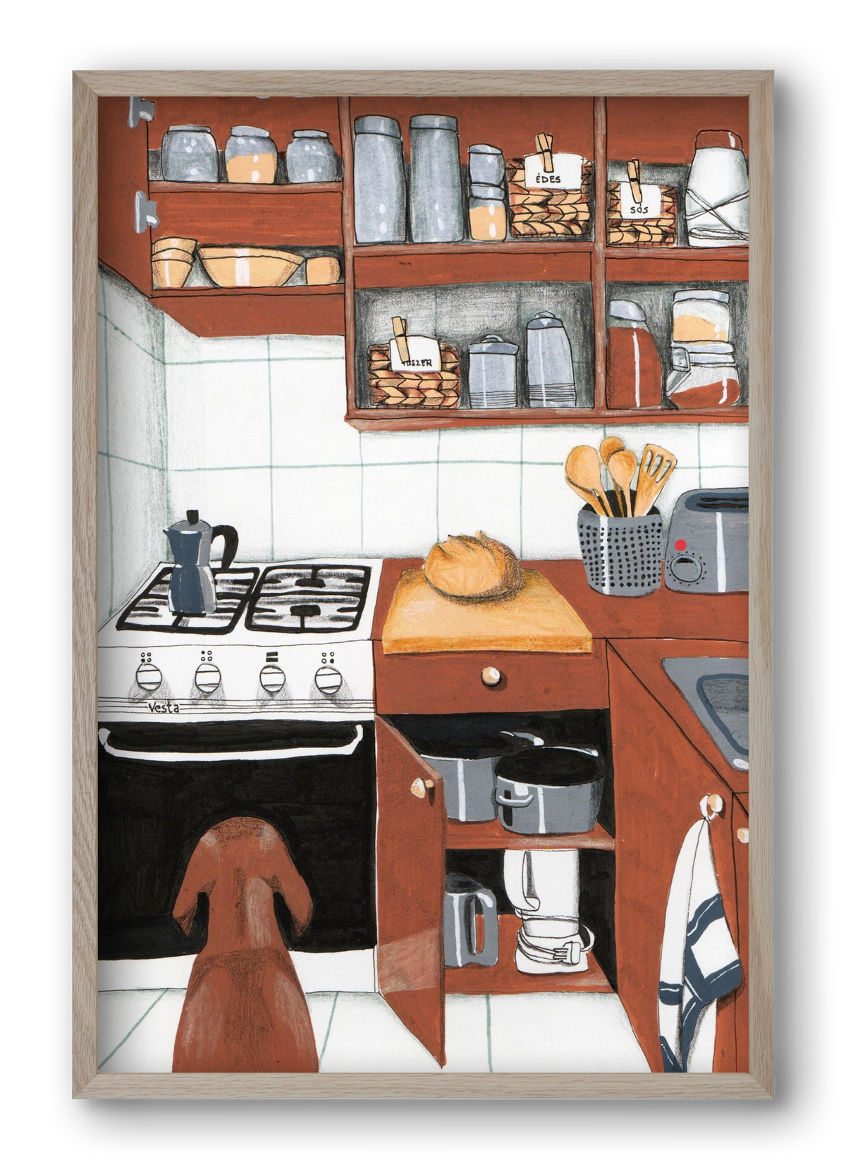 Várakozás, 40x60 cm (40x60 cm), Tölgy keret