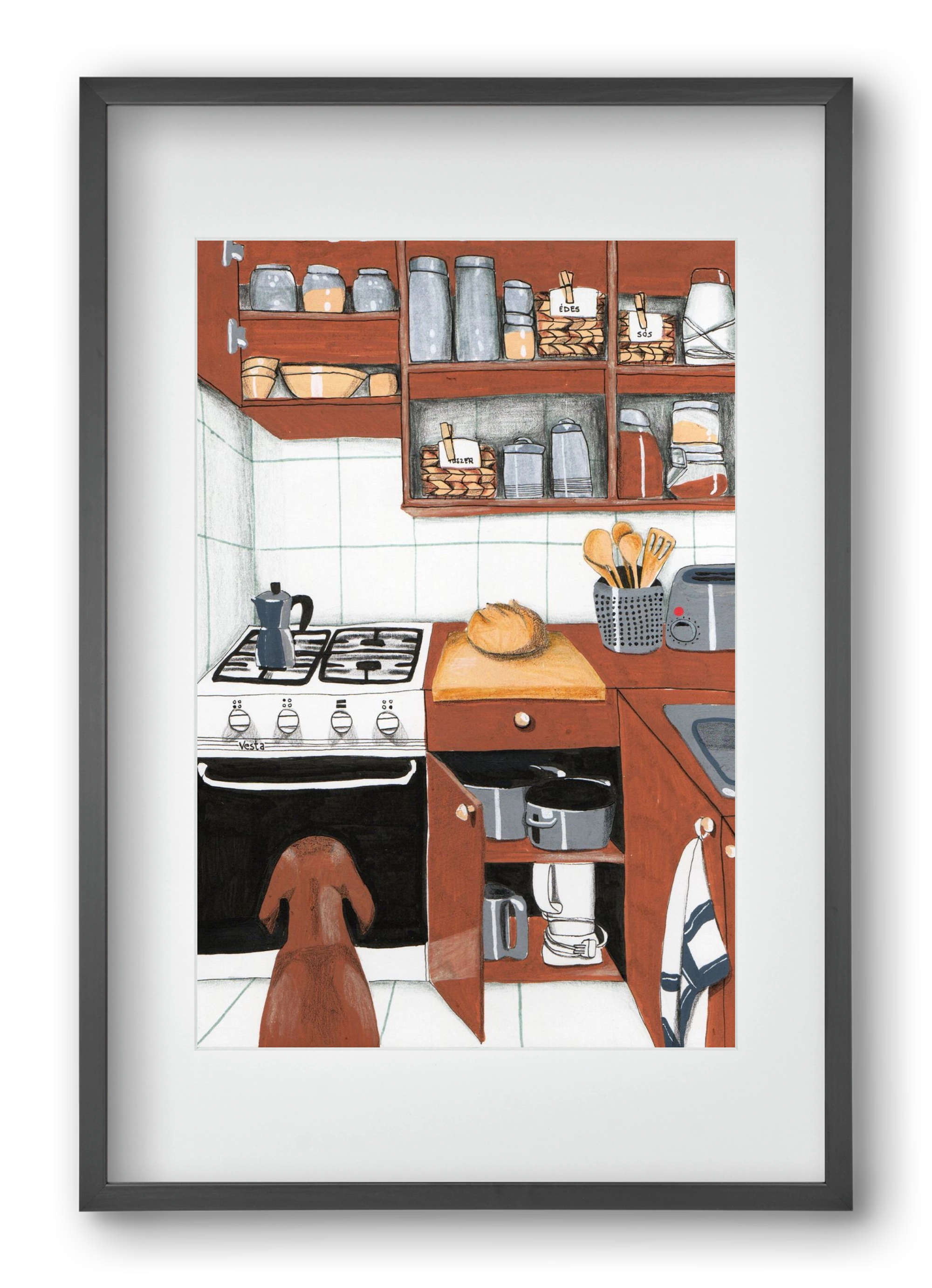 Várakozás, 40x60 cm (30x45 cm), Fekete keret, paszpartuval