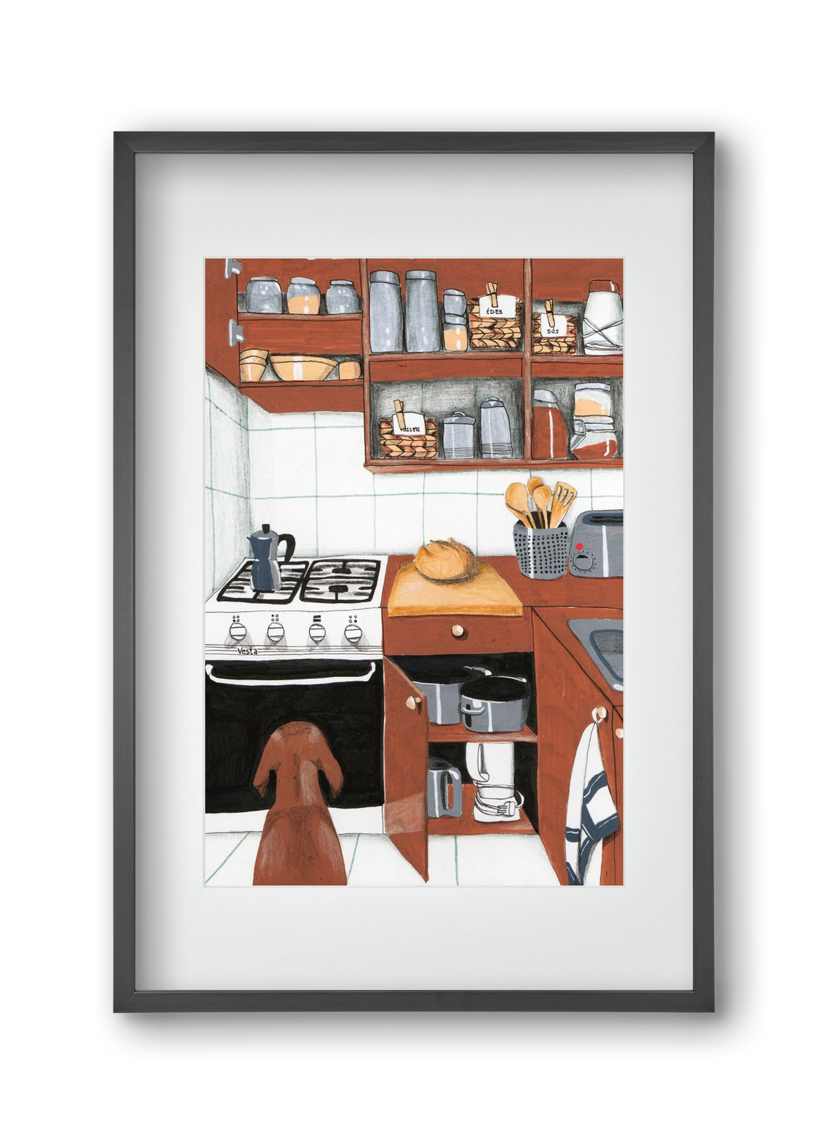 Várakozás, 30x45 cm (20x30 cm), Fekete keret, paszpartuval