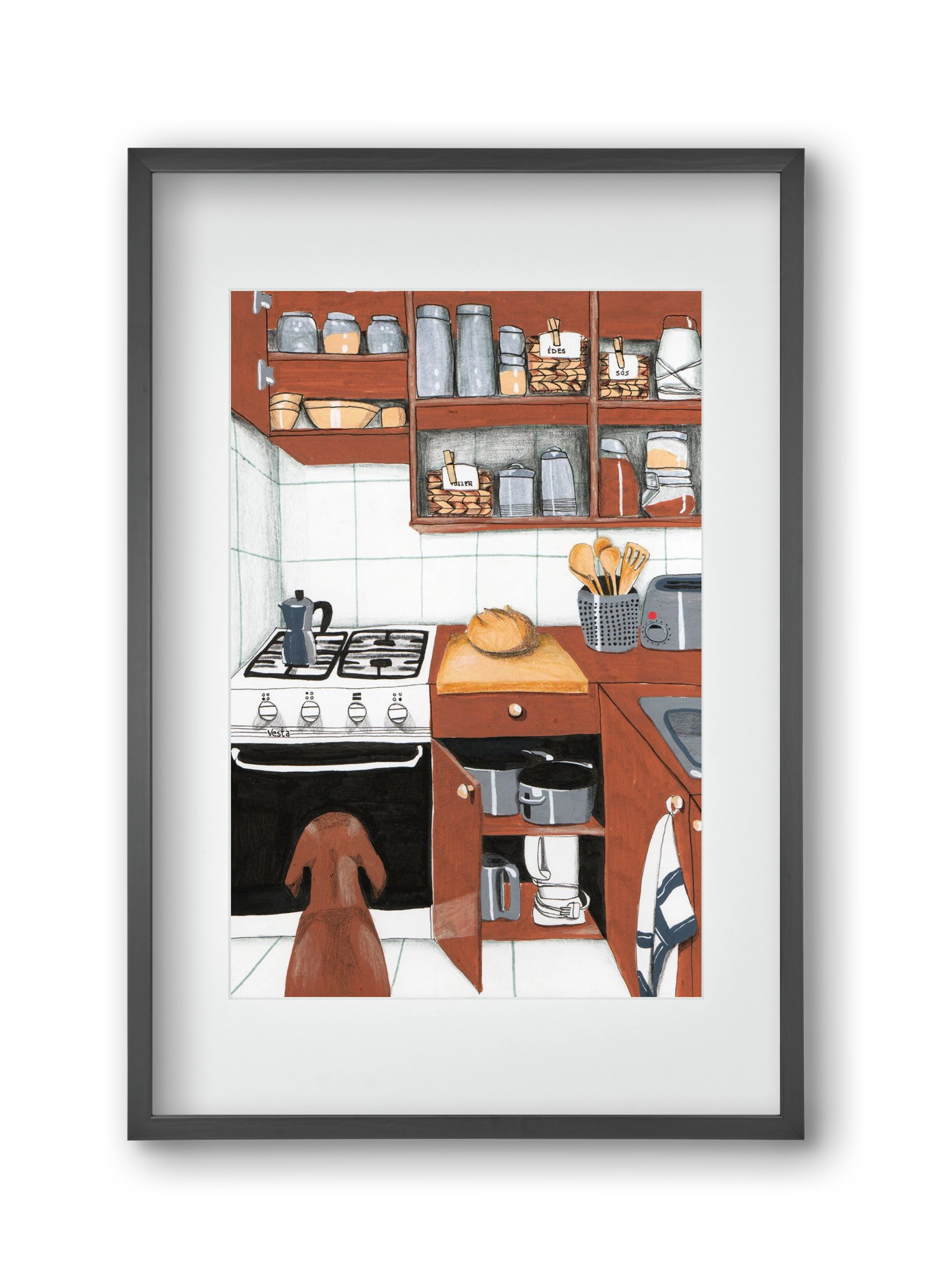 Várakozás, 30x45 cm (20x30 cm), Fekete keret, paszpartuval