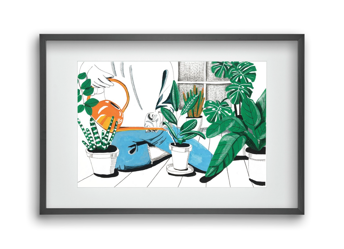 Kertészkedés, 45x30 cm (30x20 cm), Fekete keret, paszpartuval