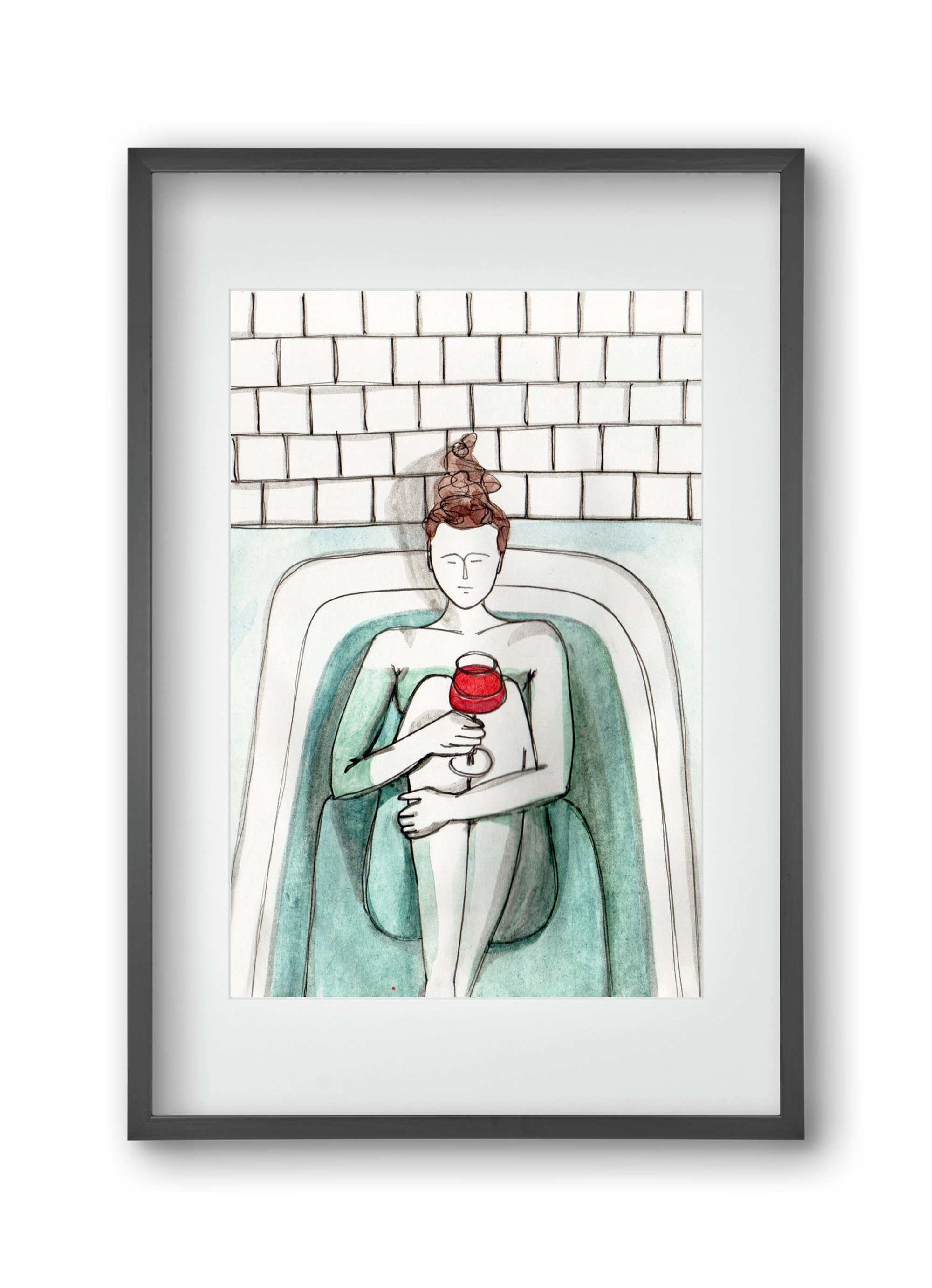 Habfürdő- hab nélkül. Borral., 30x45 cm (20x30 cm), Fekete keret, paszpartuval