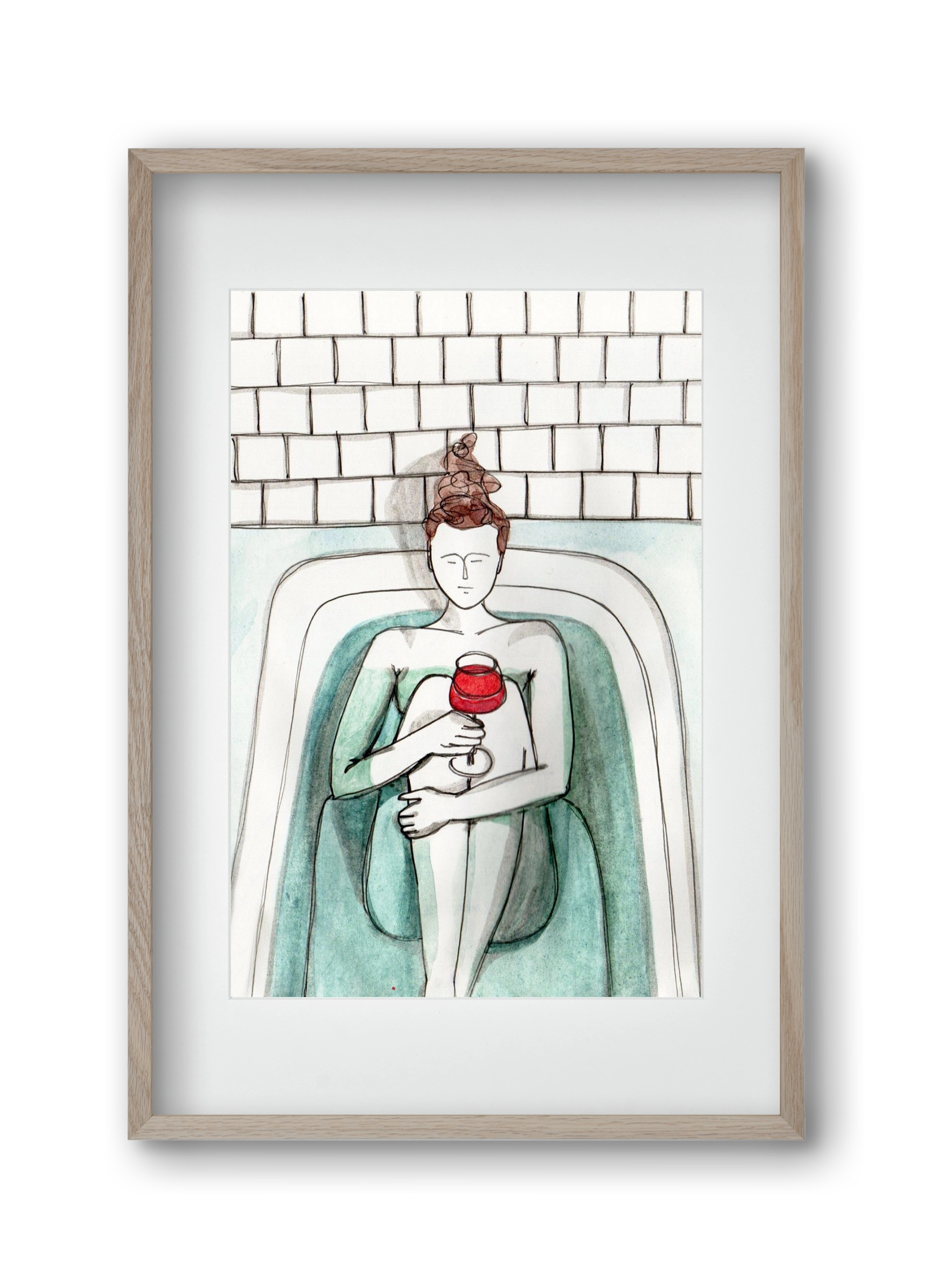 Habfürdő- hab nélkül. Borral., 30x45 cm (20x30 cm), Tölgy keret, paszpartuval