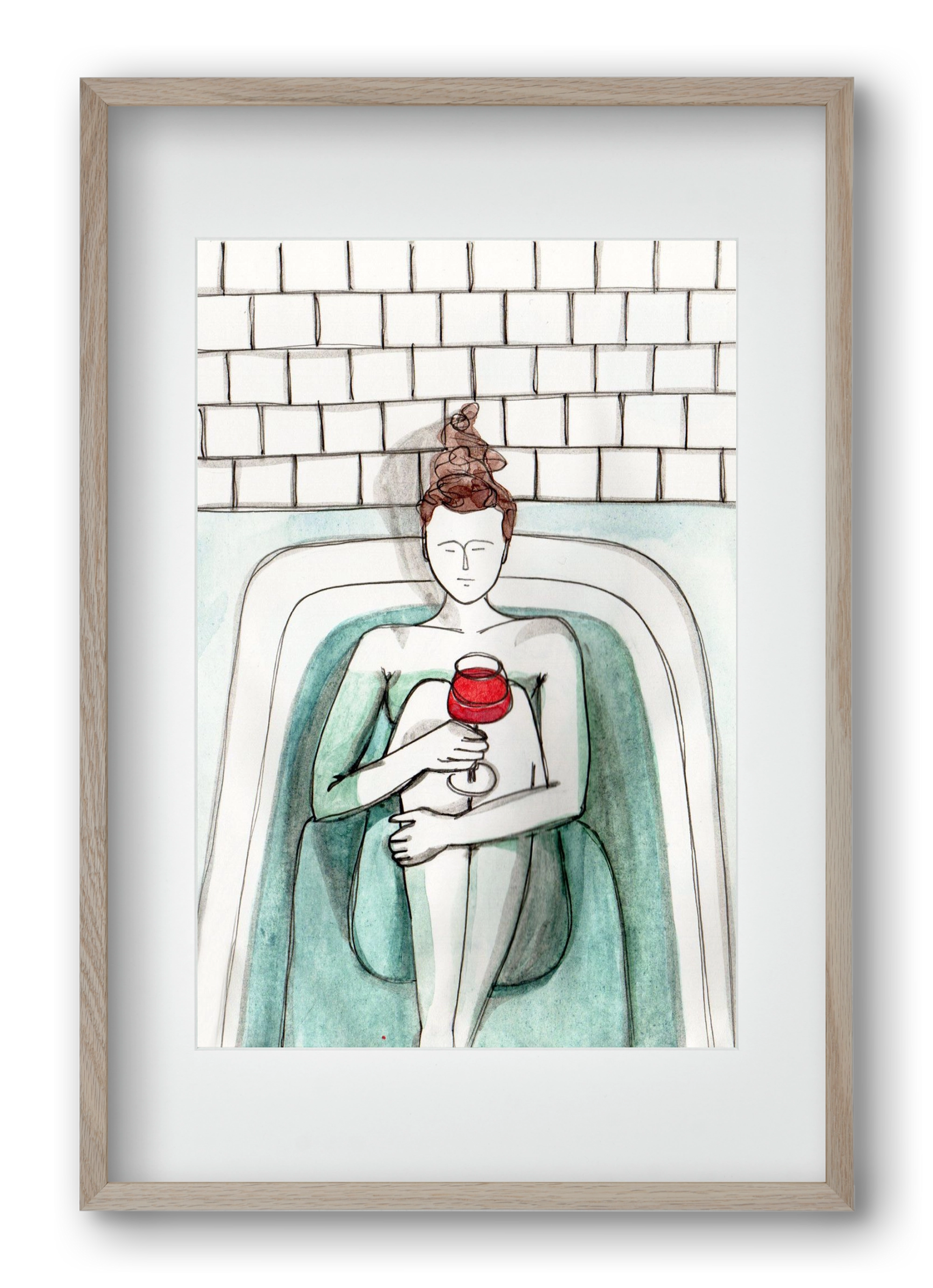 Habfürdő- hab nélkül. Borral., 40x60 cm (30x45 cm), Tölgy keret, paszpartuval