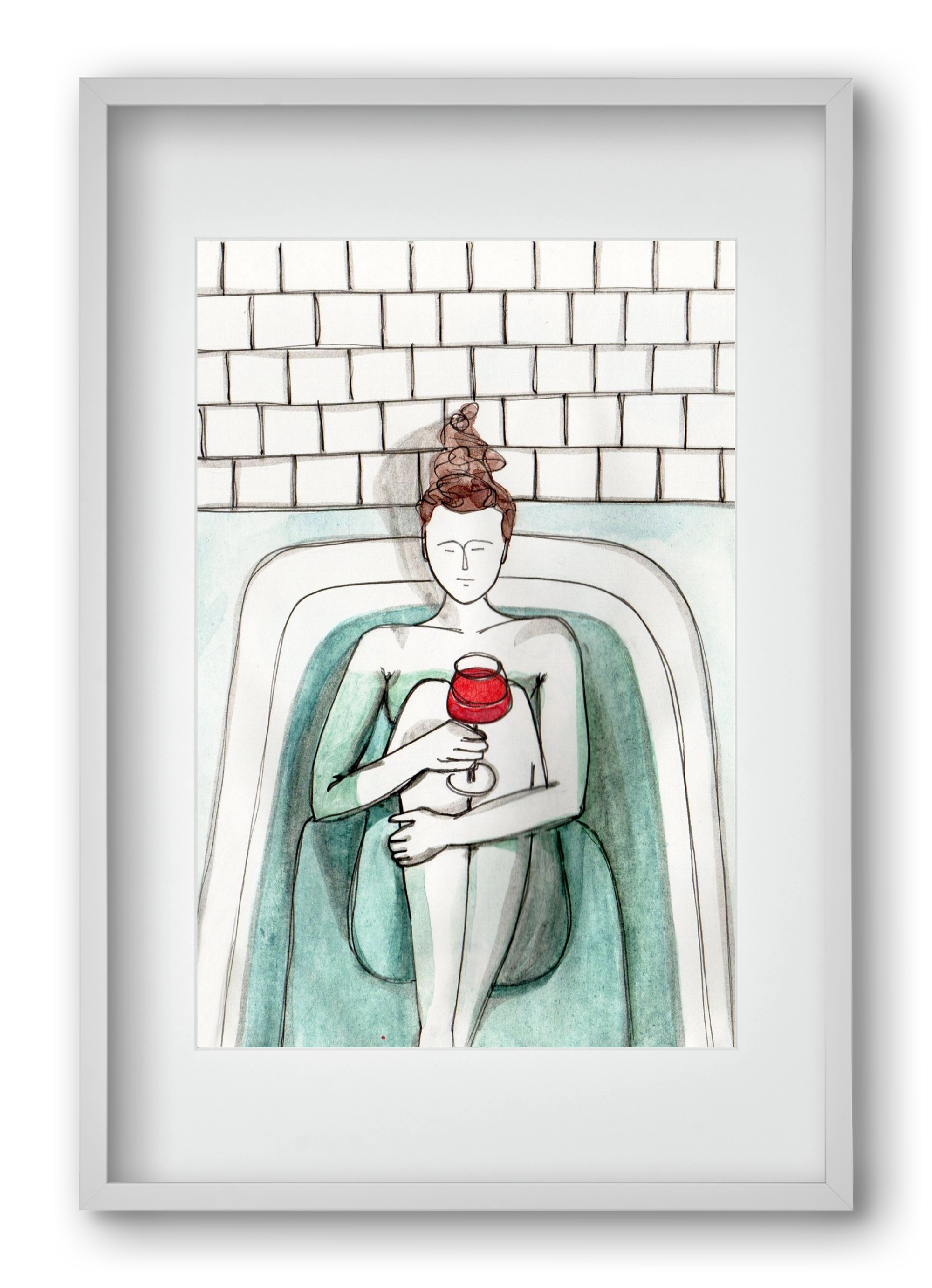 Habfürdő- hab nélkül. Borral., 40x60 cm (30x45 cm), Fehér keret, paszpartuval