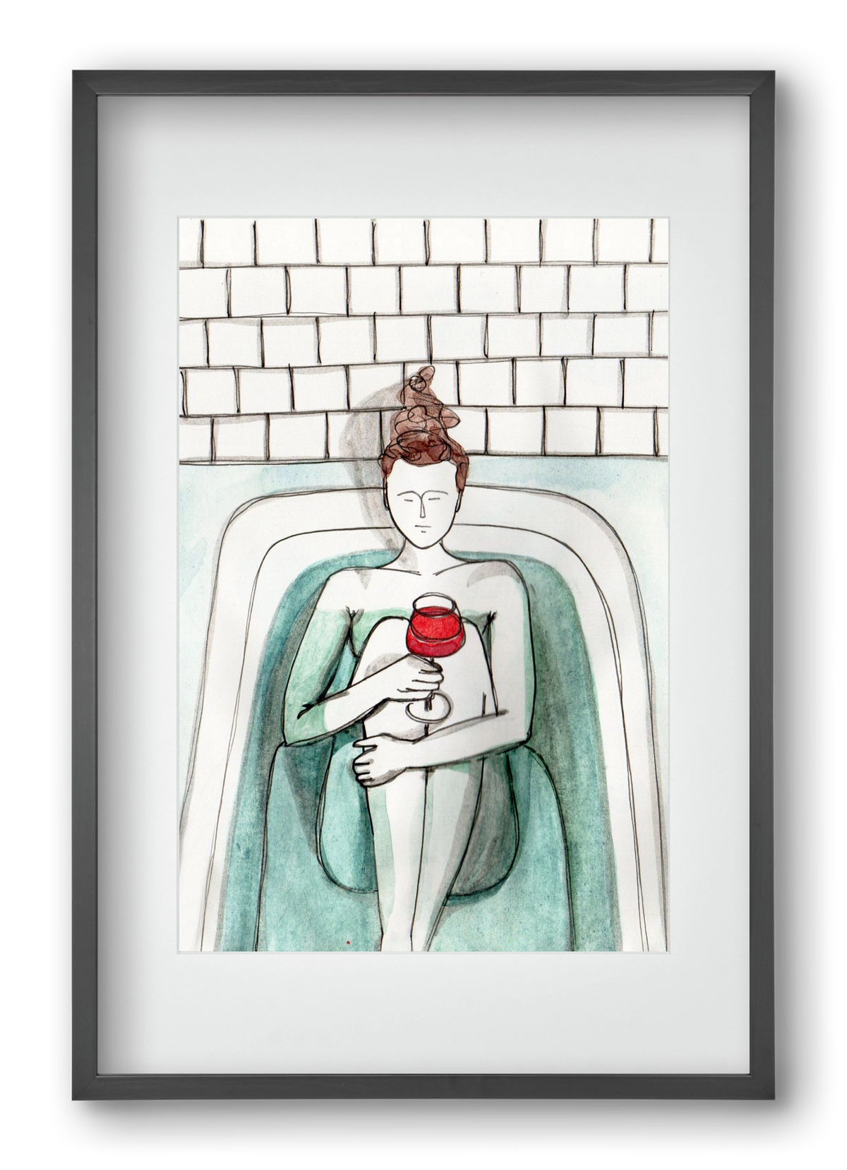 Habfürdő- hab nélkül. Borral., 40x60 cm (30x45 cm), Fekete keret, paszpartuval