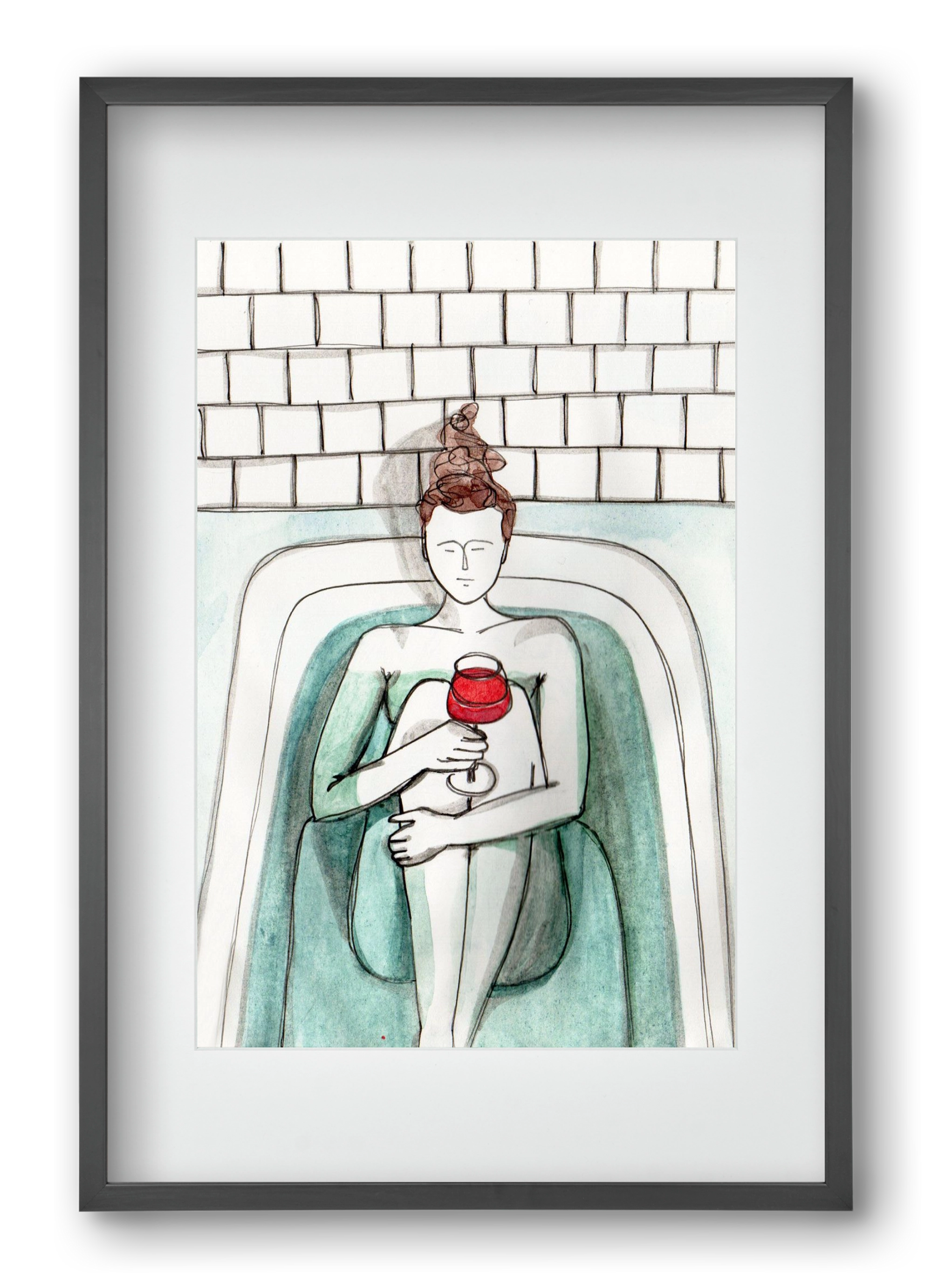 Habfürdő- hab nélkül. Borral., 40x60 cm (30x45 cm), Fekete keret, paszpartuval