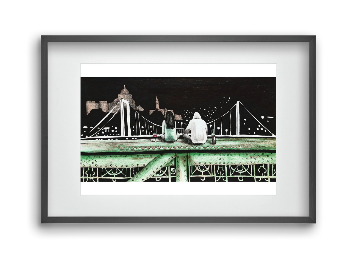 Szabihíd, 45x30 cm (30x20 cm), Fekete keret, paszpartuval