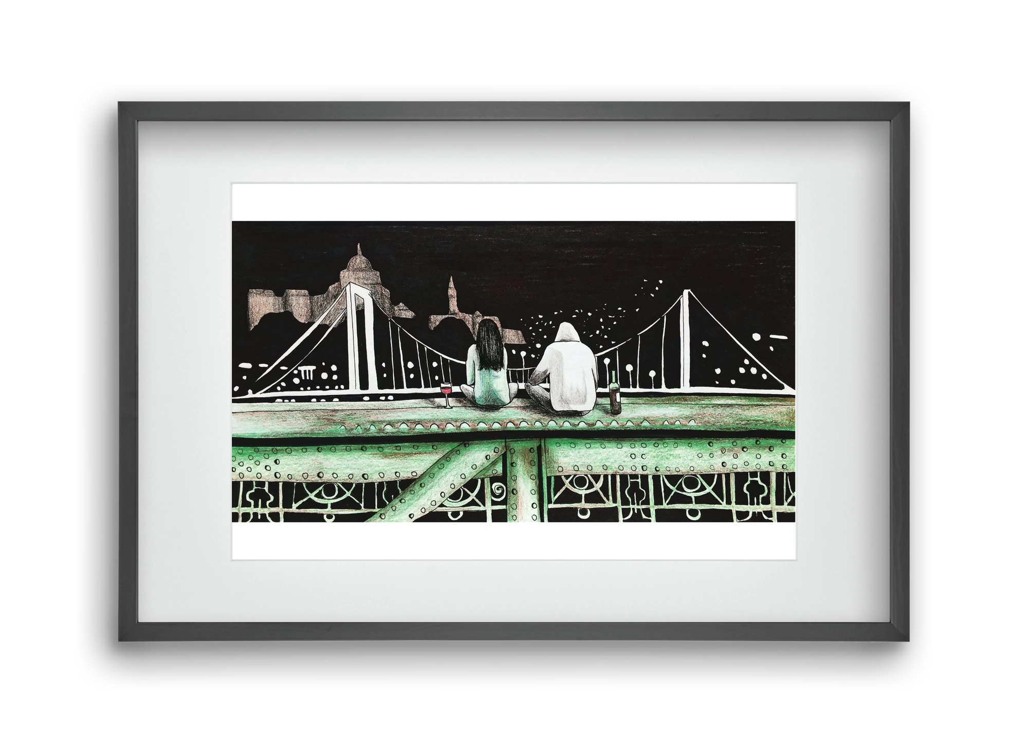 Szabihíd, 45x30 cm (30x20 cm), Fekete keret, paszpartuval