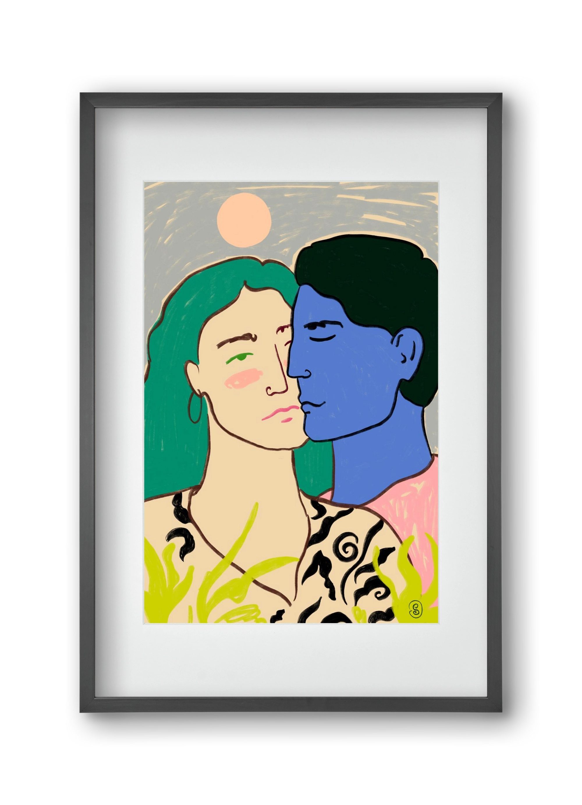 LOVERS UNDER THE MOON, 30x45 cm (20x30 cm), Fekete keret, paszpartuval