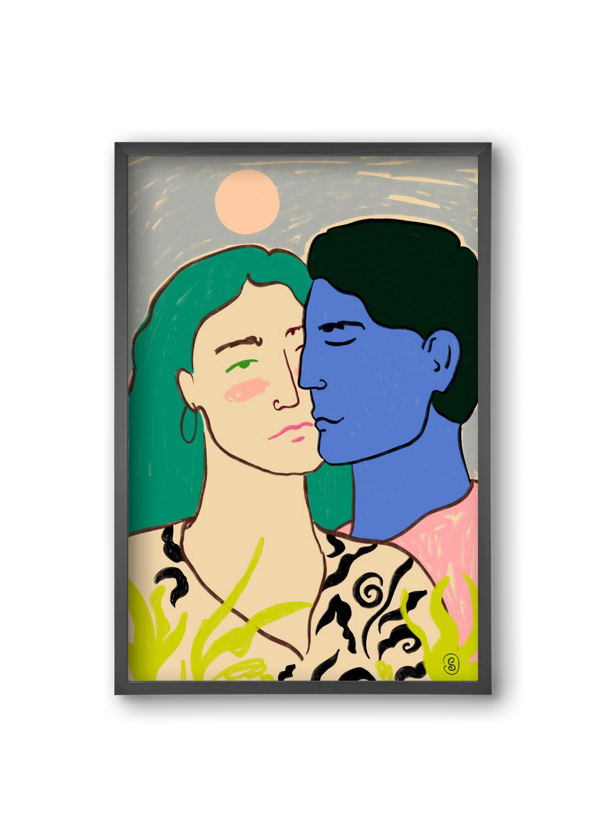 LOVERS UNDER THE MOON, 20x30 cm (20x30 cm), Fekete keret