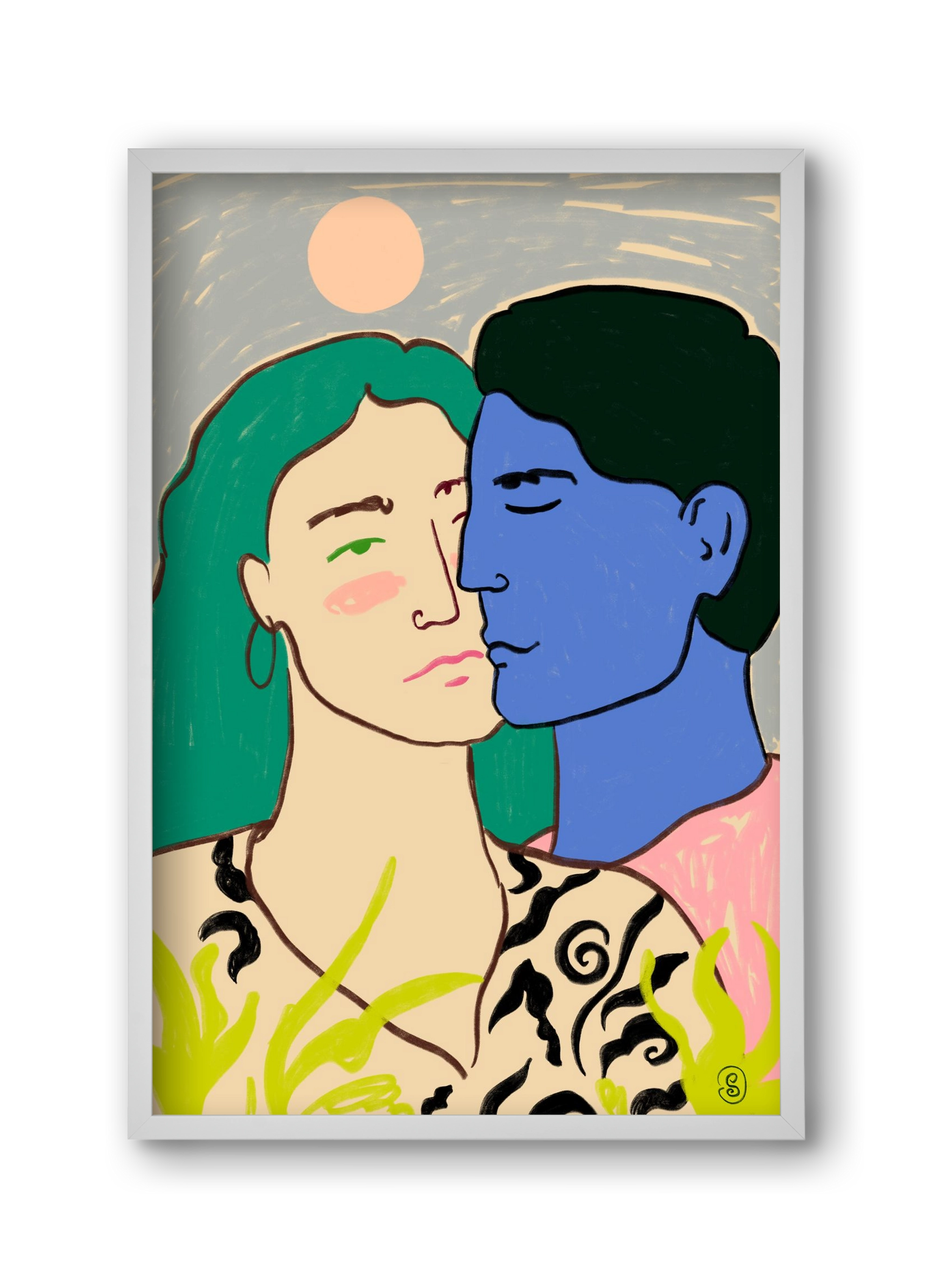 LOVERS UNDER THE MOON, 30x45 cm (30x45 cm), Fehér keret