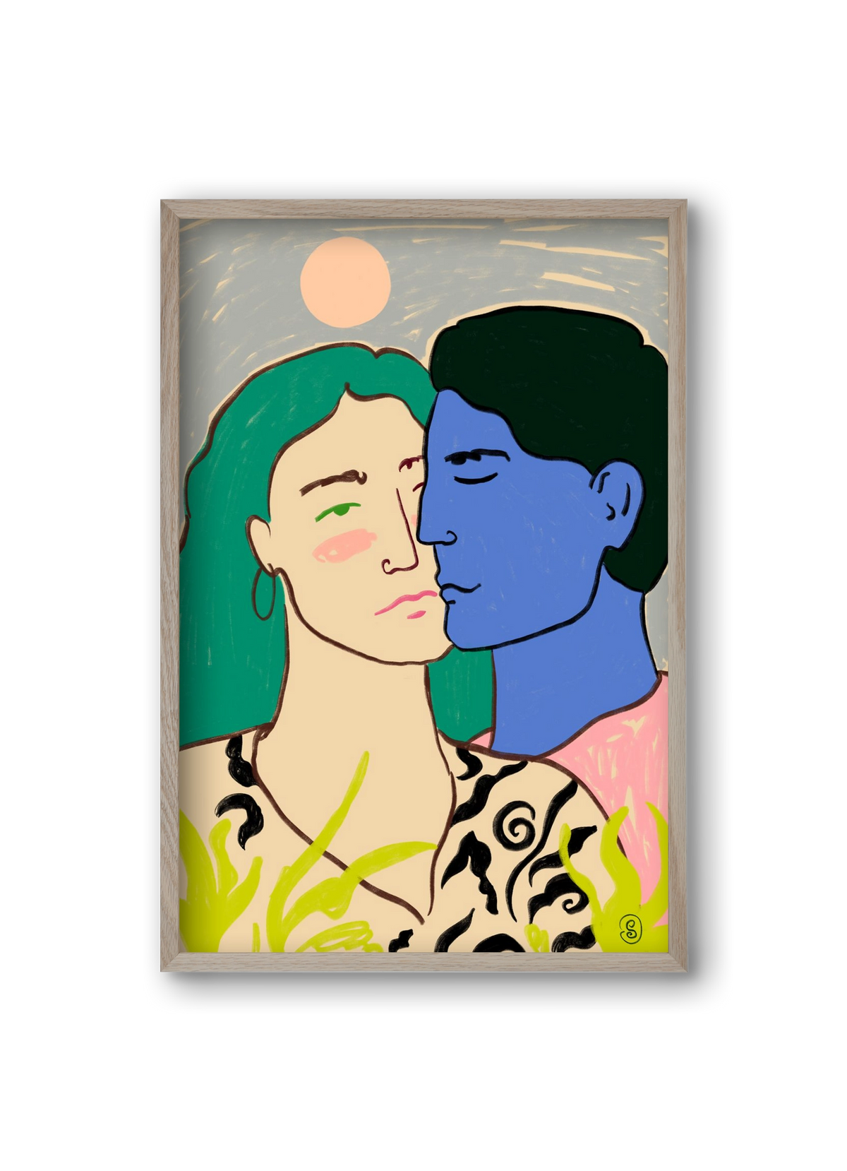 LOVERS UNDER THE MOON, 20x30 cm (20x30 cm), Tölgy keret