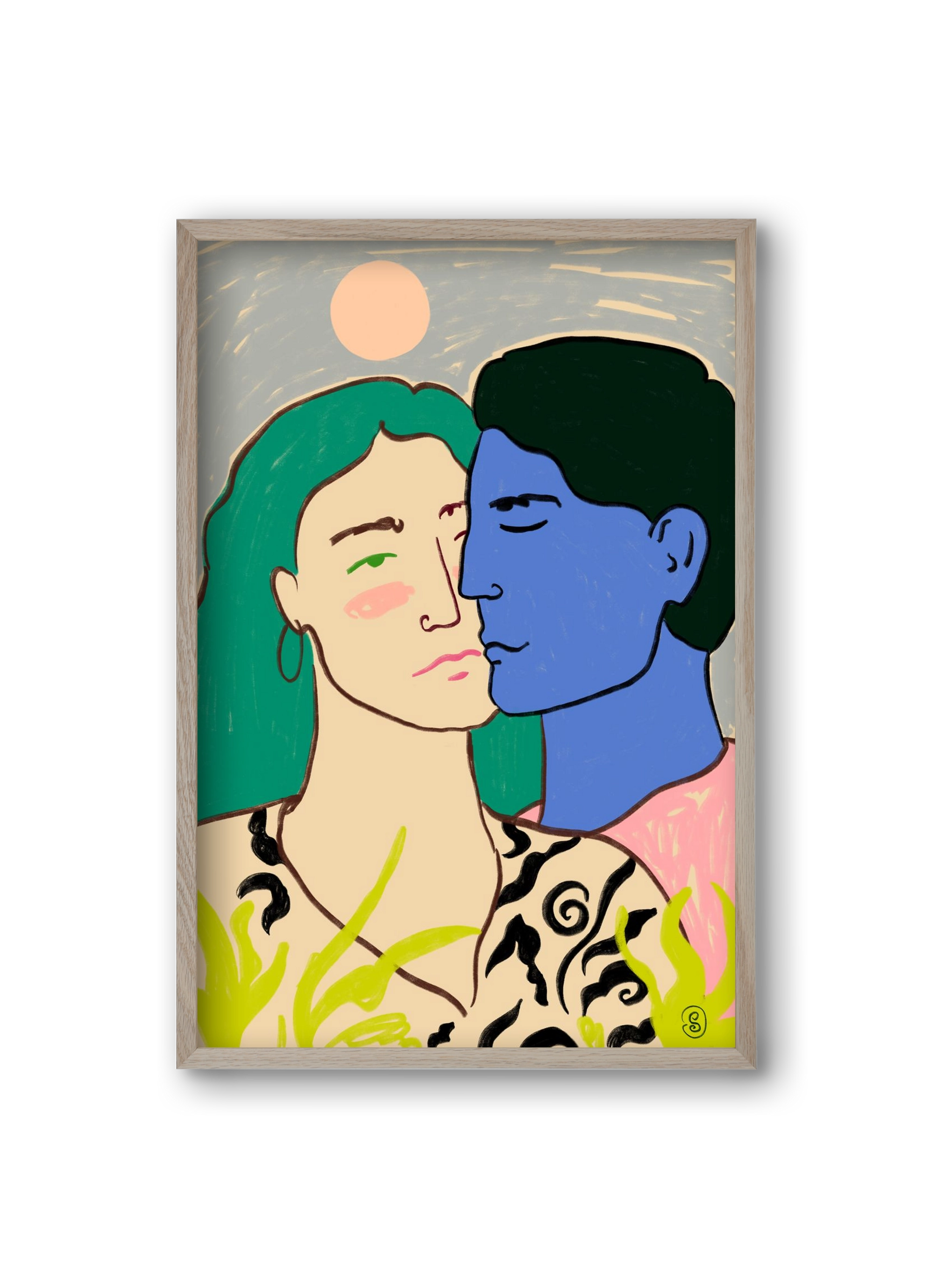 LOVERS UNDER THE MOON, 20x30 cm (20x30 cm), Tölgy keret