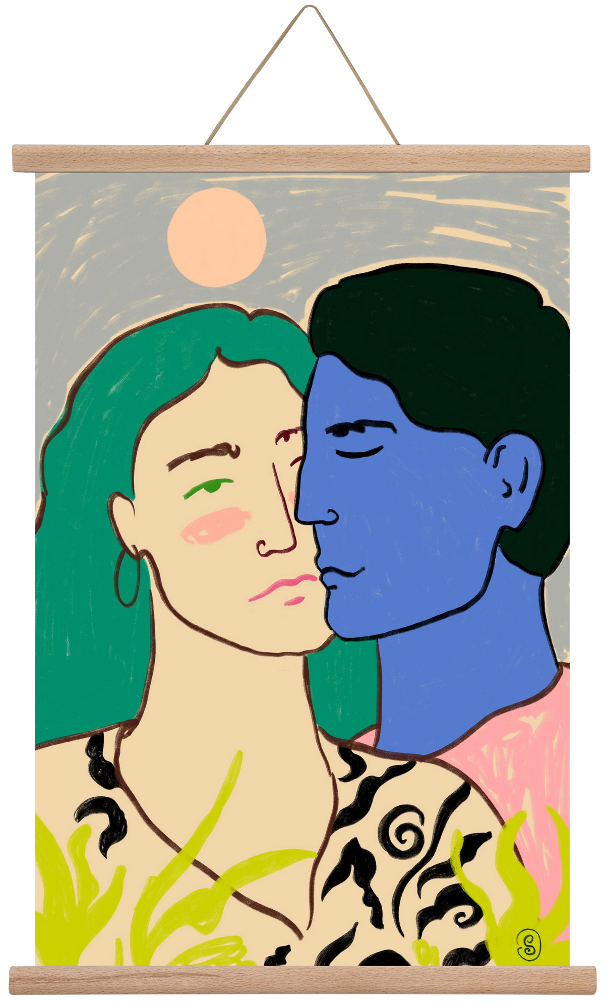 LOVERS UNDER THE MOON, 40x60 cm (40x60 cm), Tölgy akasztó