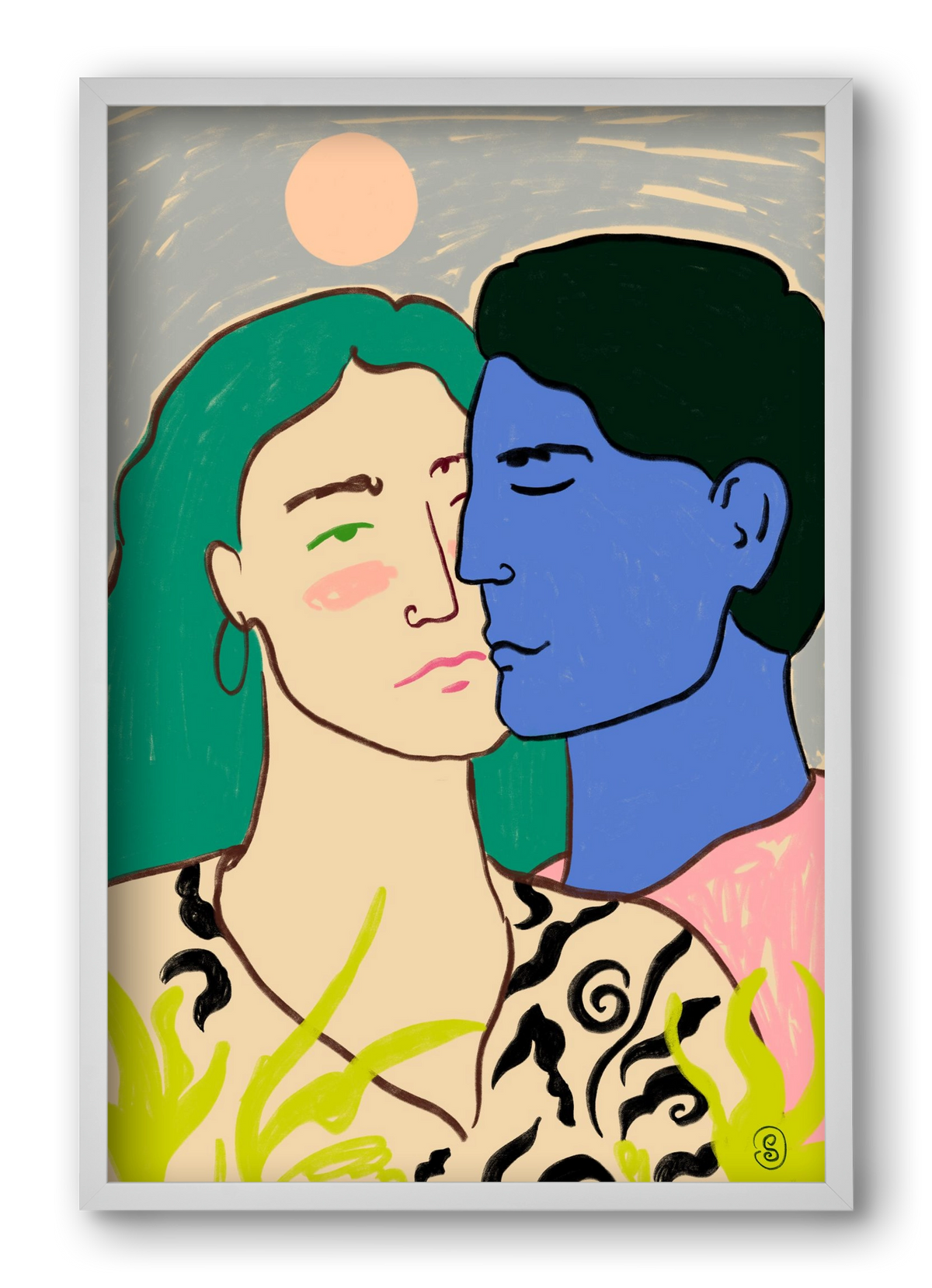 LOVERS UNDER THE MOON, 40x60 cm (40x60 cm), Fehér keret