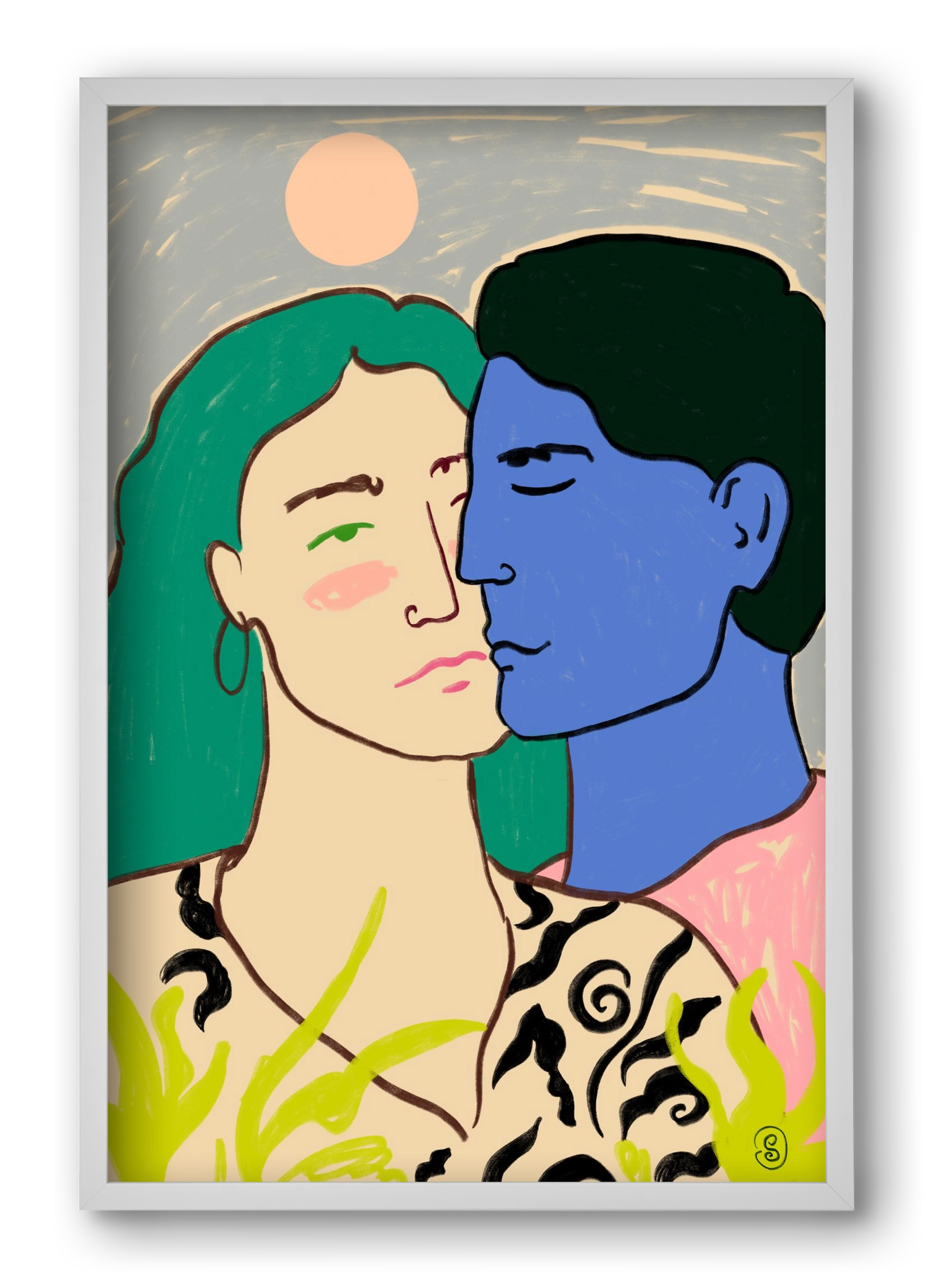 LOVERS UNDER THE MOON, 40x60 cm (40x60 cm), Fehér keret