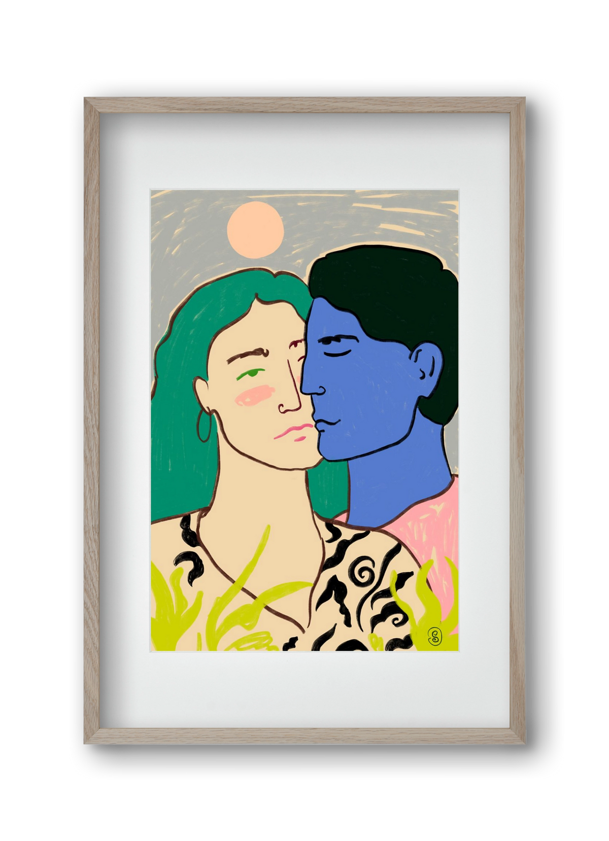 LOVERS UNDER THE MOON, 30x45 cm (20x30 cm), Tölgy keret, paszpartuval