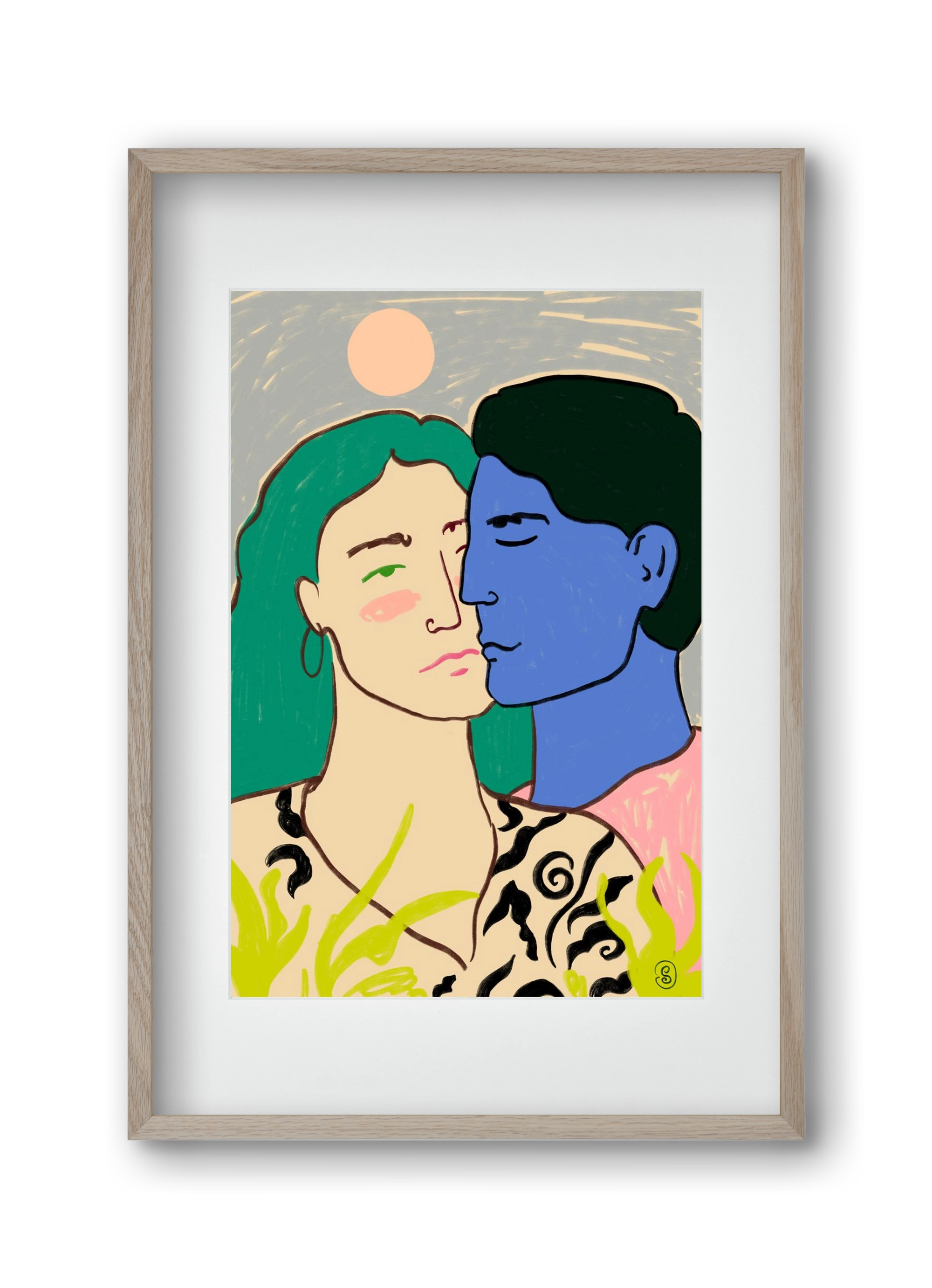 LOVERS UNDER THE MOON, 30x45 cm (20x30 cm), Tölgy keret, paszpartuval