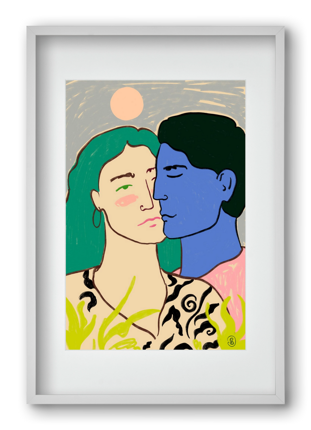 LOVERS UNDER THE MOON, 40x60 cm (30x45 cm), Fehér keret, paszpartuval