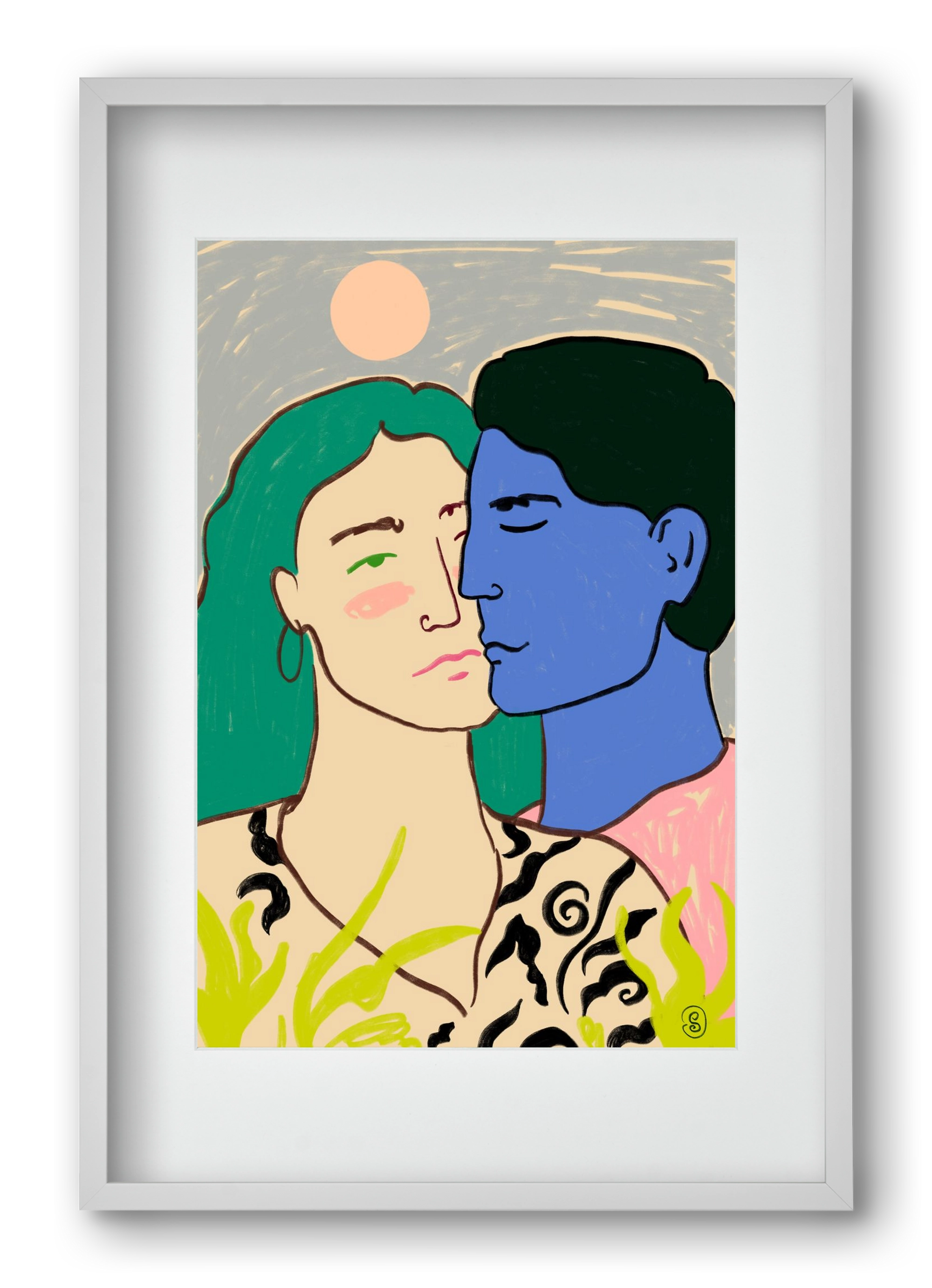 LOVERS UNDER THE MOON, 40x60 cm (30x45 cm), Fehér keret, paszpartuval