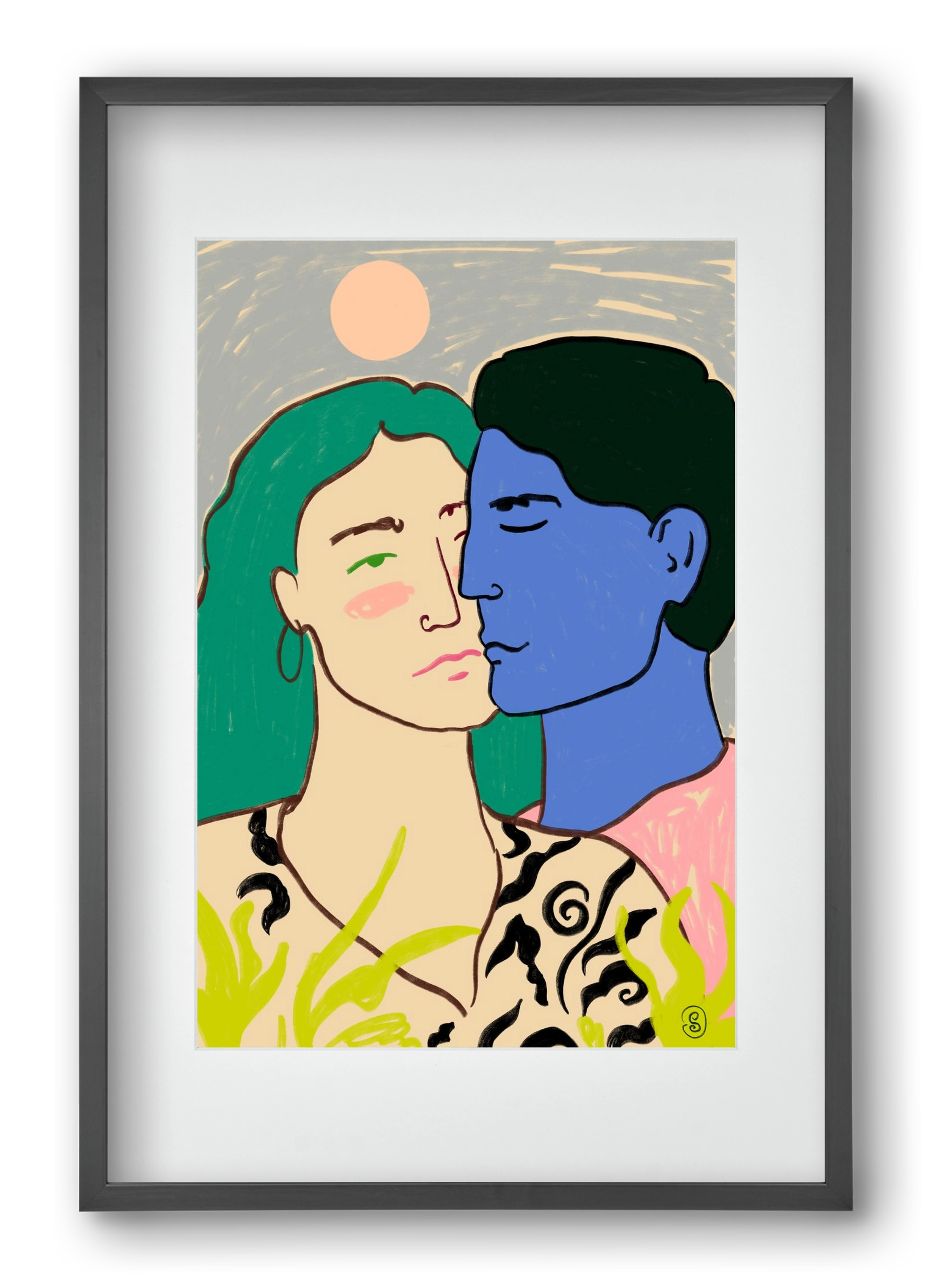 LOVERS UNDER THE MOON, 40x60 cm (30x45 cm), Fekete keret, paszpartuval
