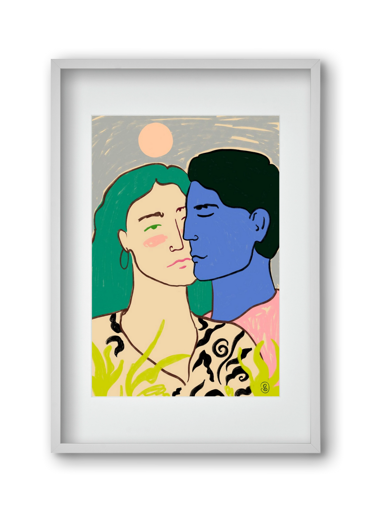 LOVERS UNDER THE MOON, 30x45 cm (20x30 cm), Fehér keret, paszpartuval