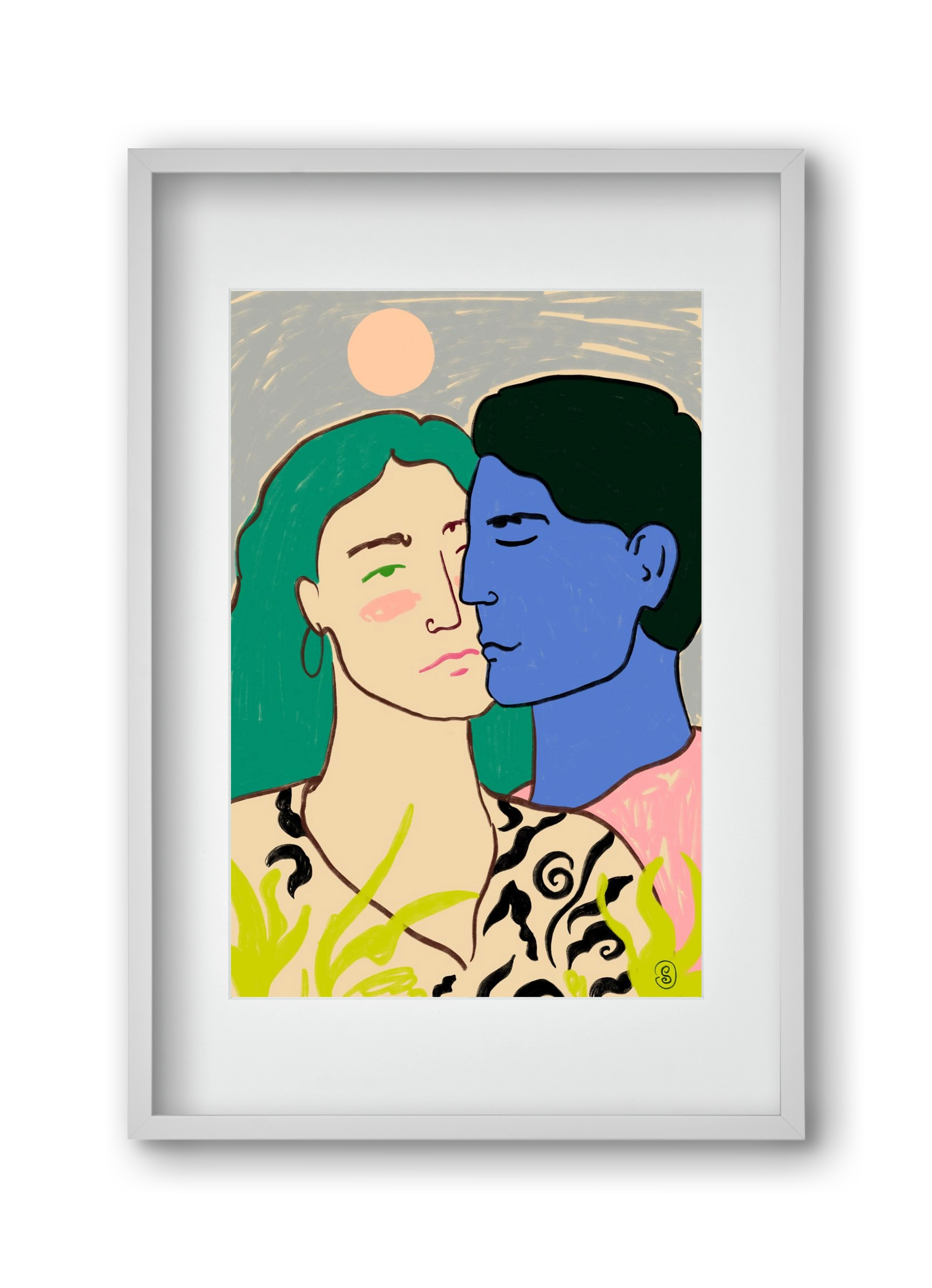 LOVERS UNDER THE MOON, 30x45 cm (20x30 cm), Fehér keret, paszpartuval