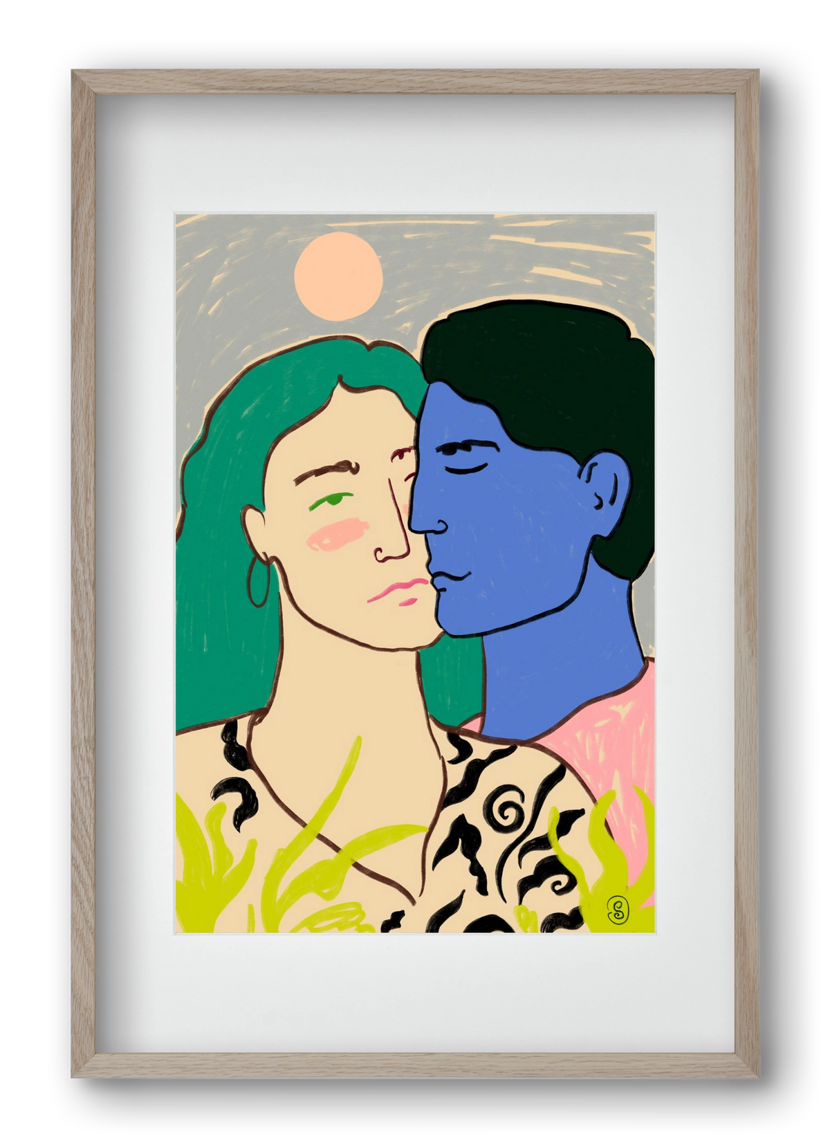 LOVERS UNDER THE MOON, 40x60 cm (30x45 cm), Tölgy keret, paszpartuval