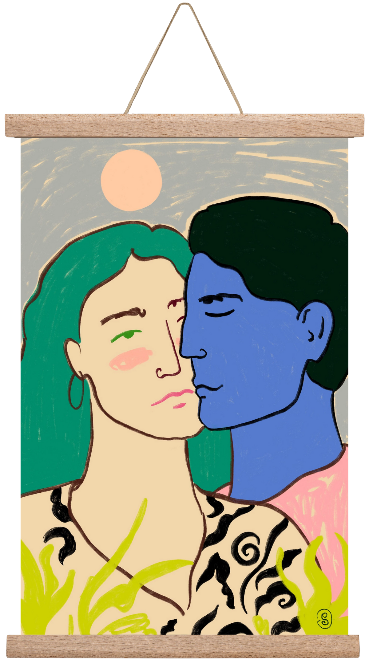 LOVERS UNDER THE MOON, 30x45 cm (30x45 cm), Tölgy akasztó