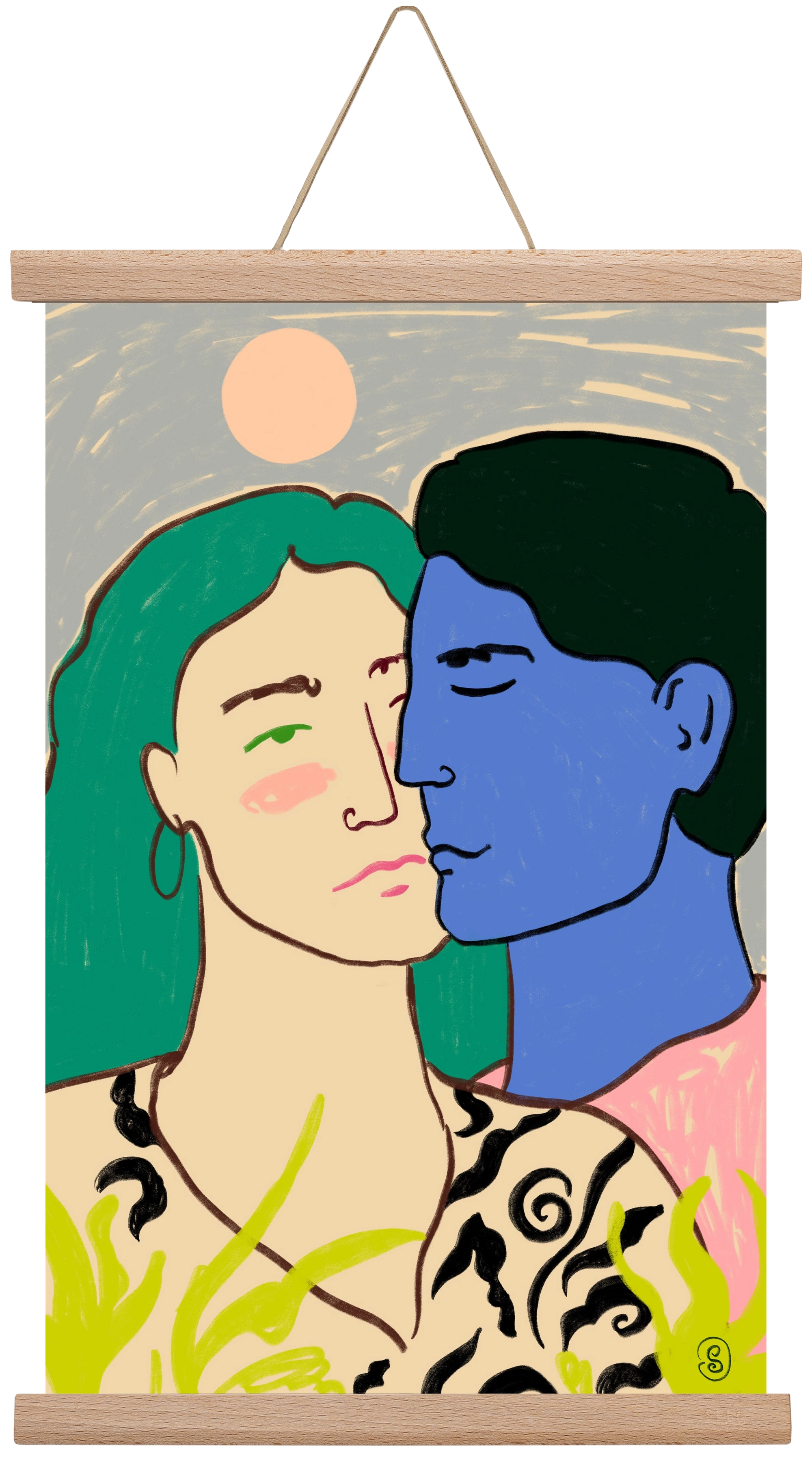 LOVERS UNDER THE MOON, 30x45 cm (30x45 cm), Tölgy akasztó