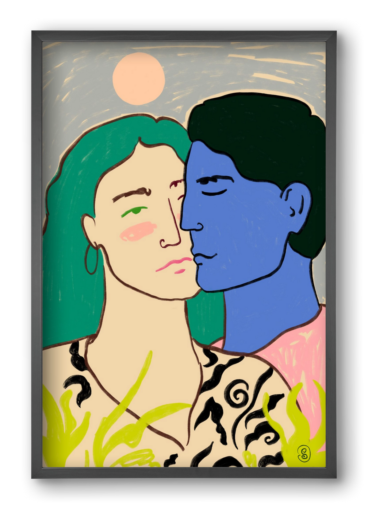 LOVERS UNDER THE MOON, 40x60 cm (40x60 cm), Fekete keret