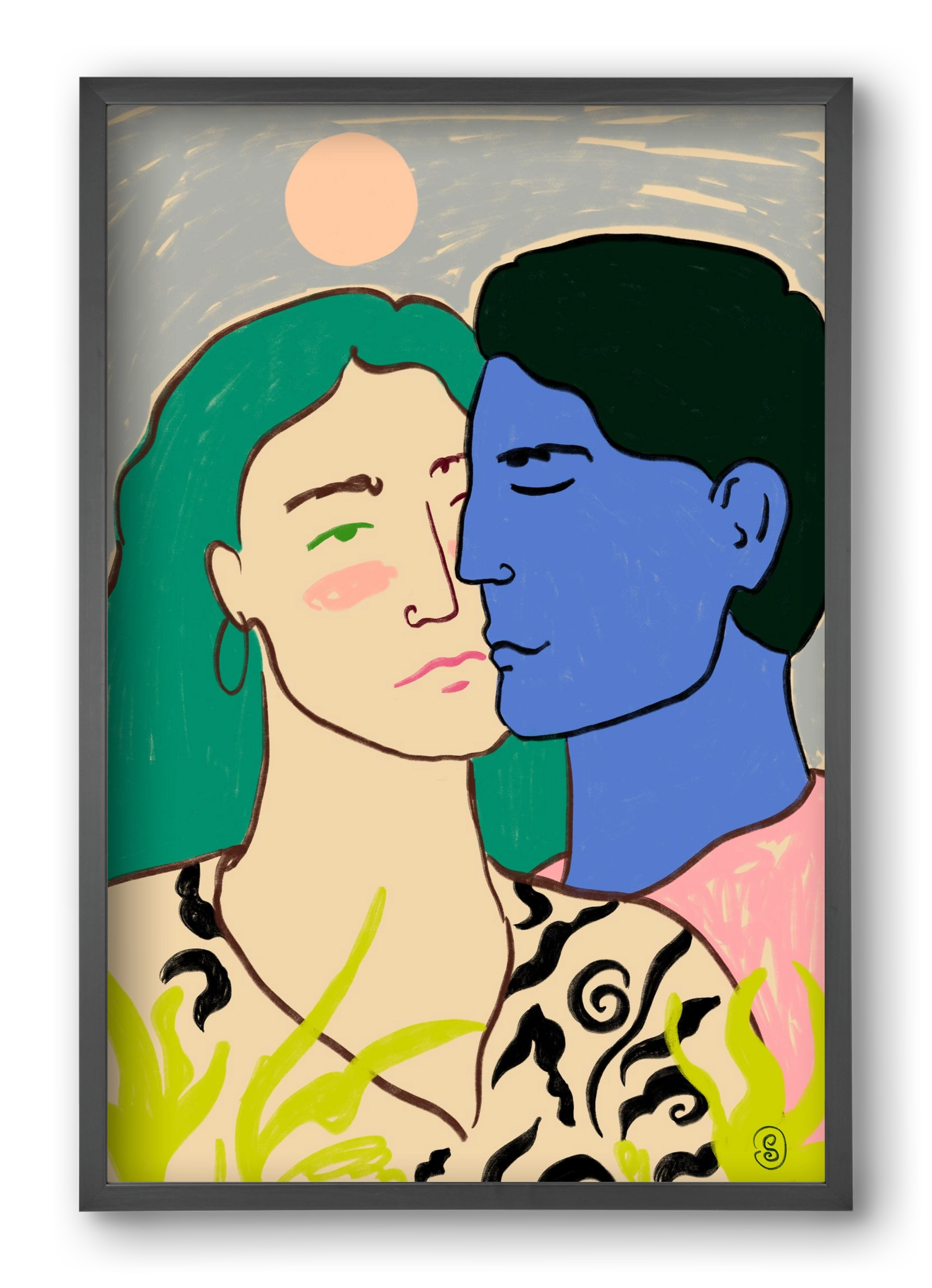 LOVERS UNDER THE MOON, 40x60 cm (40x60 cm), Fekete keret