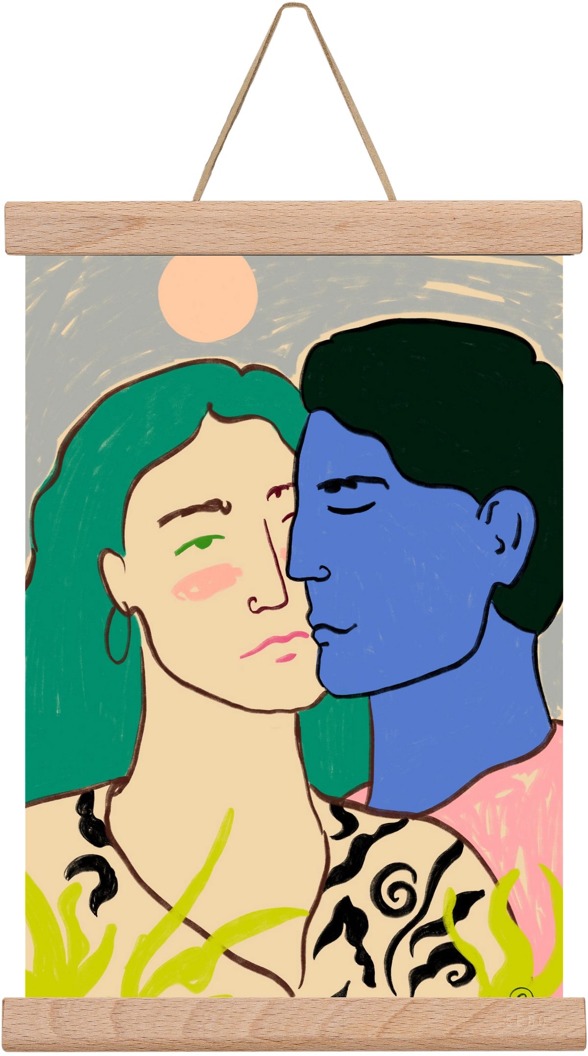 LOVERS UNDER THE MOON, 20x30 cm (20x30 cm), Tölgy akasztó