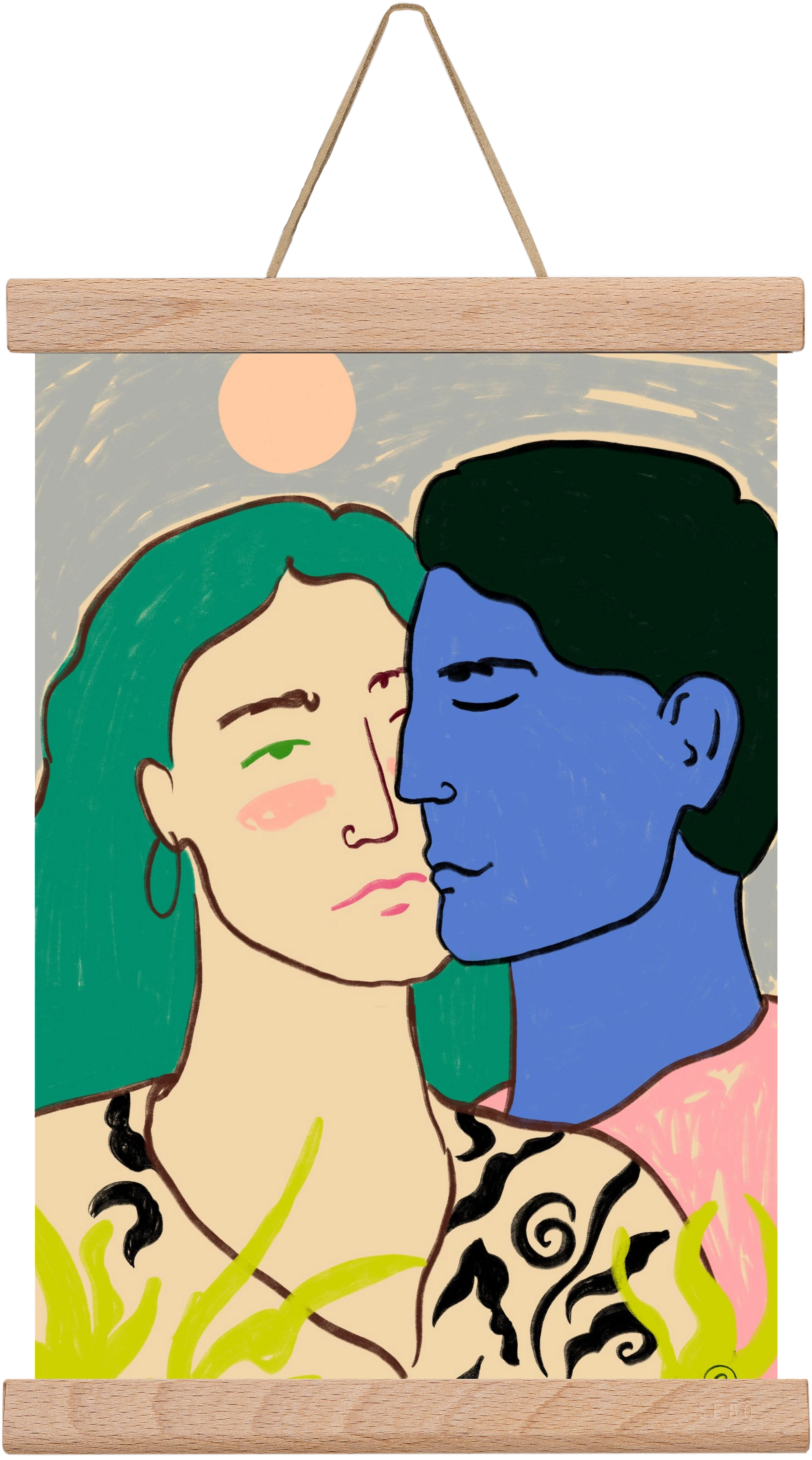 LOVERS UNDER THE MOON, 20x30 cm (20x30 cm), Tölgy akasztó