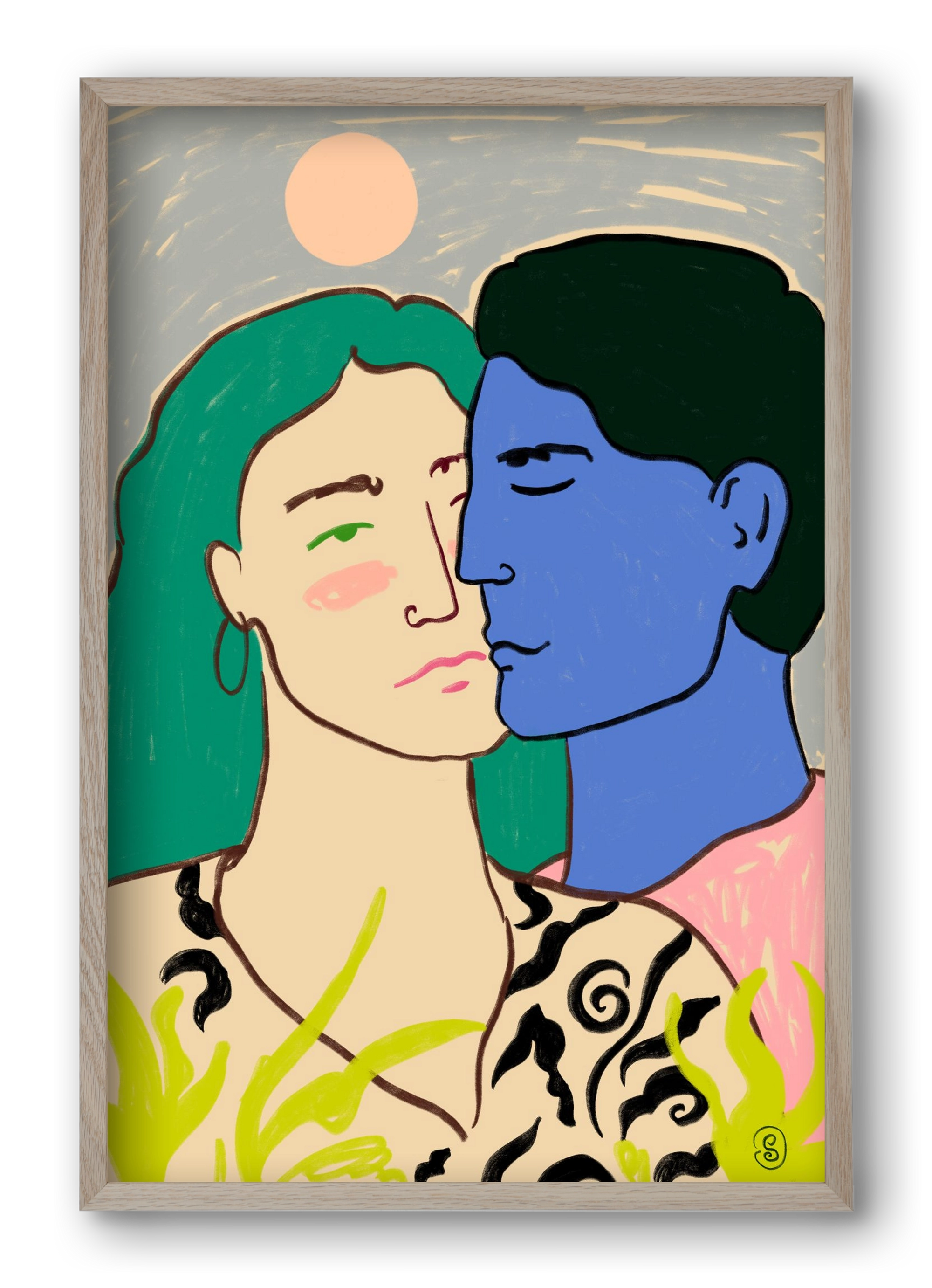 LOVERS UNDER THE MOON, 40x60 cm (40x60 cm), Tölgy keret