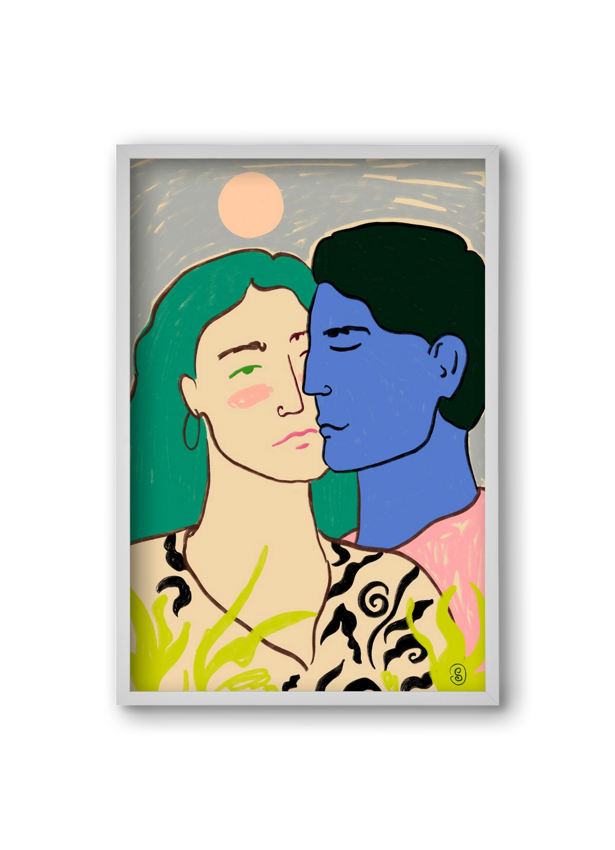 LOVERS UNDER THE MOON, 20x30 cm (20x30 cm), Fehér keret
